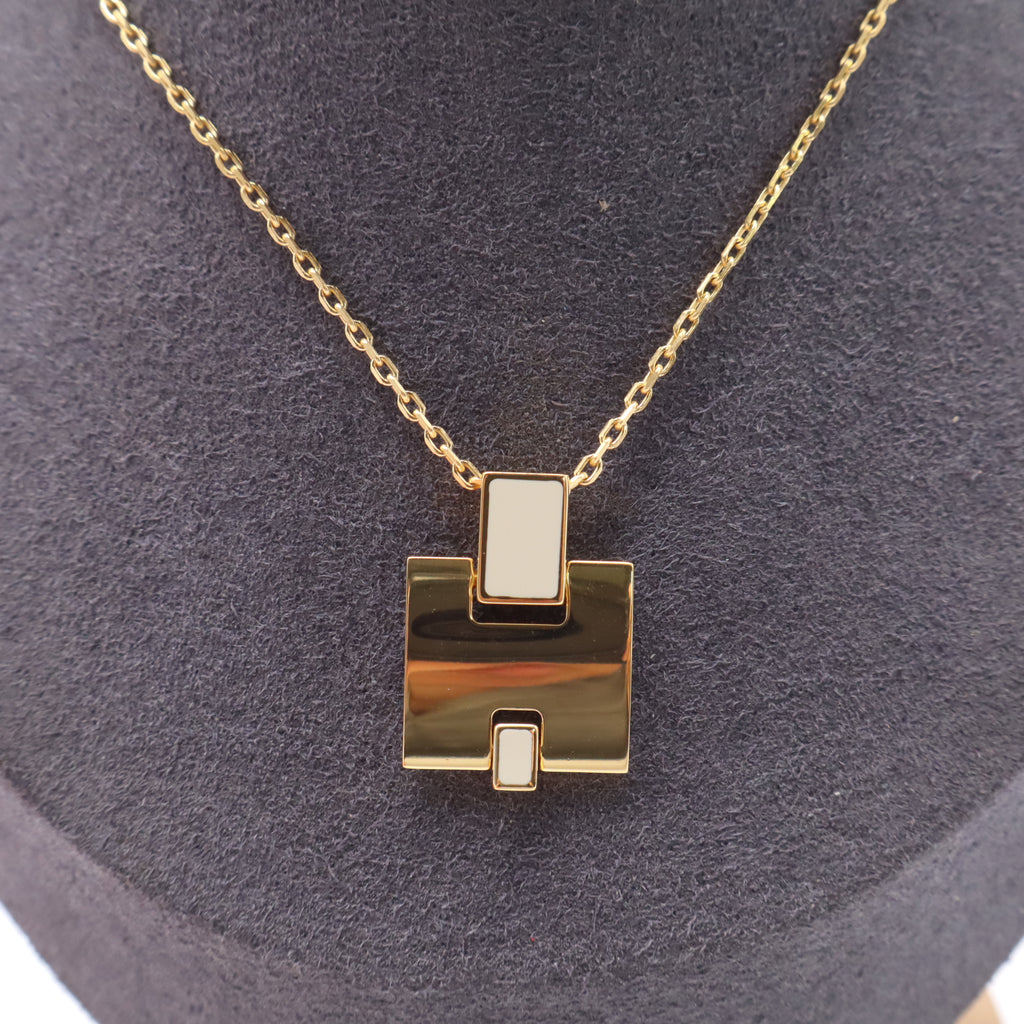 Hermes Gold Plated Lacquered Eileen Pendant Necklace White twins W21348