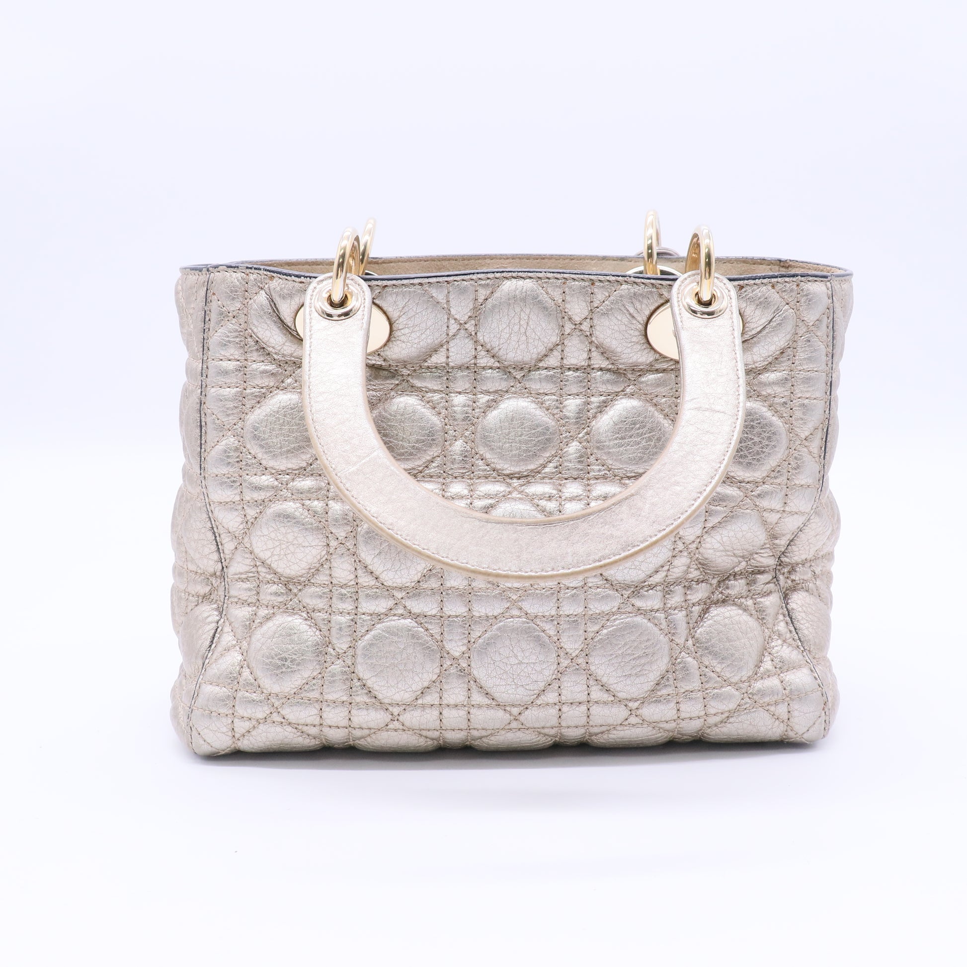 Christian Dior Metallic Nubuck Cannage Medium Lady Dior Bronze Gold Twins