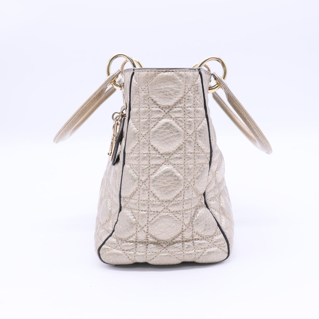 Christian Dior Metallic Nubuck Cannage Medium Lady Dior Bronze Gold Twins