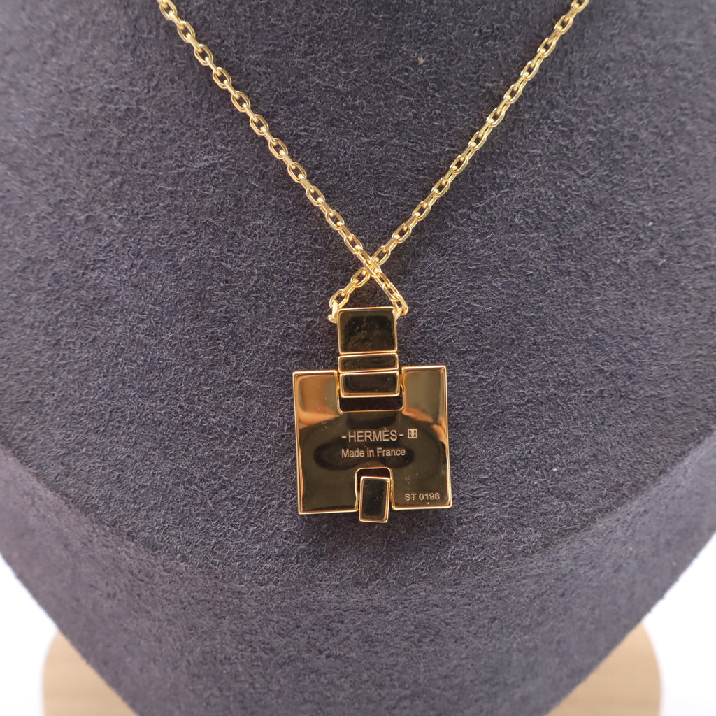 Hermes Gold Plated Lacquered Eileen Pendant Necklace White twins W21348
