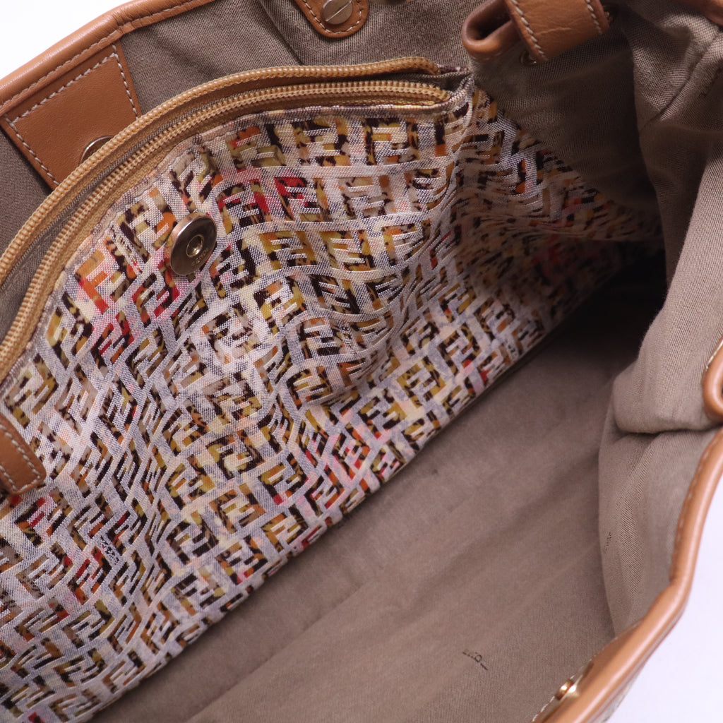 Multicolor Zucchino Fabric and Leather Charm Shoulder Bag B21153