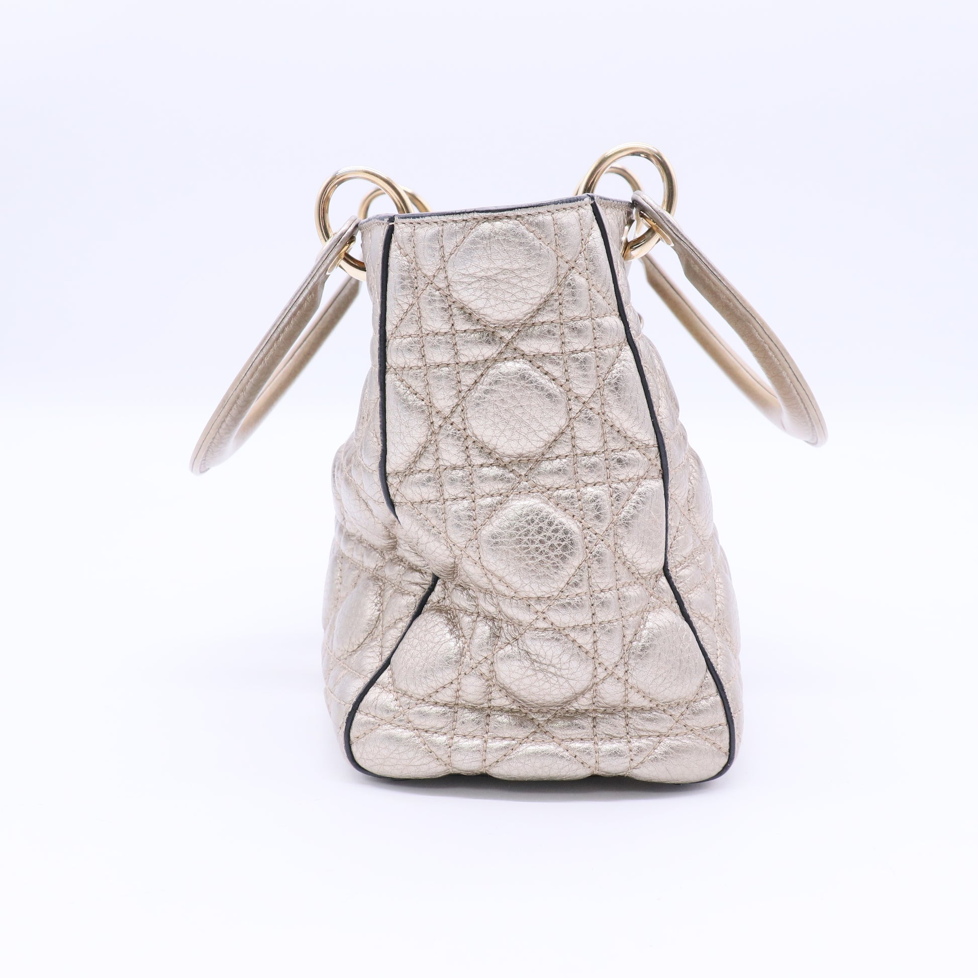 Christian Dior Metallic Nubuck Cannage Medium Lady Dior Bronze Gold Twins