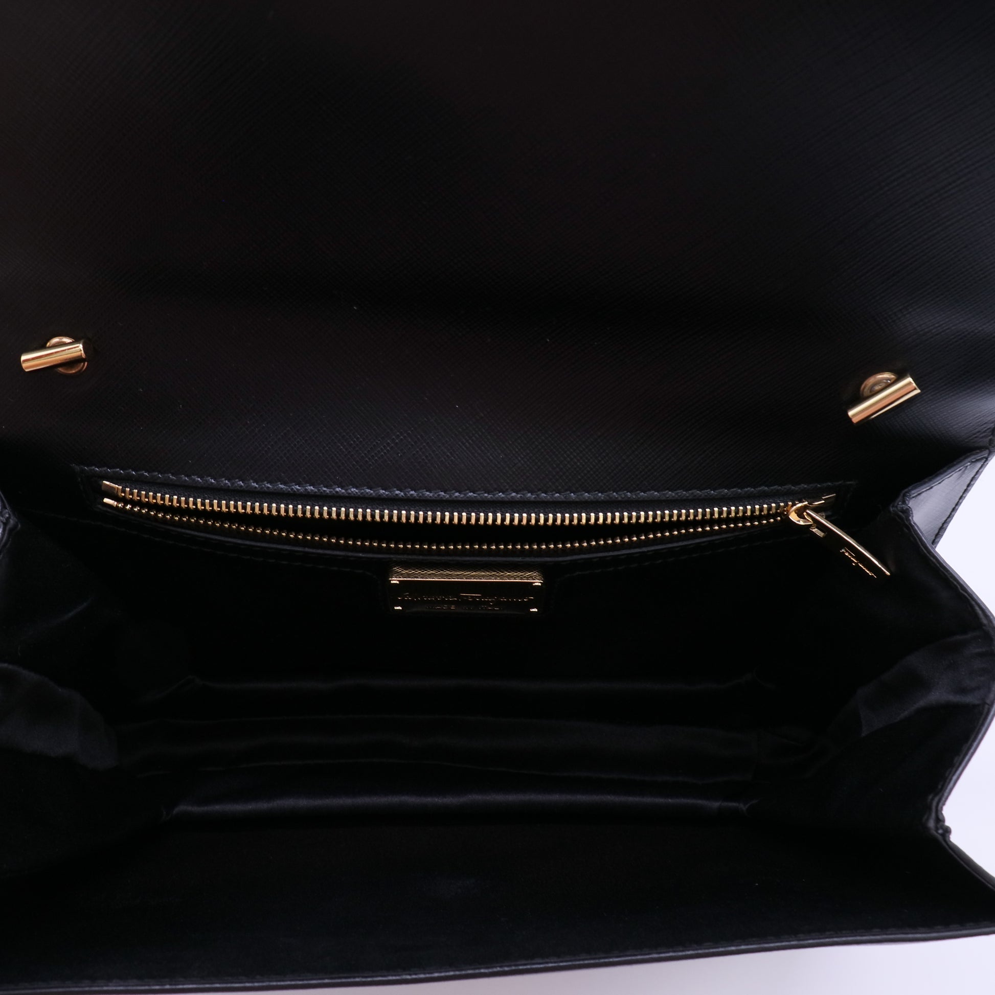 Salvatore Ferragamo Printed Calfskin Vara Bow Chain Flap Crossbody Black Twins LDJ4246