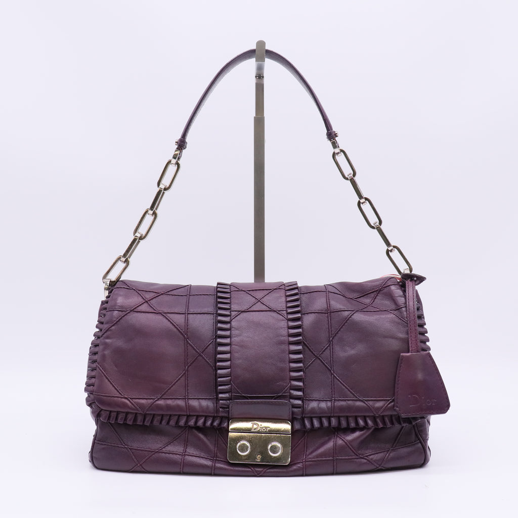 Dior New Lock Ruffle Flap Bag Purple Cannage Lambskin twins LDJ5712