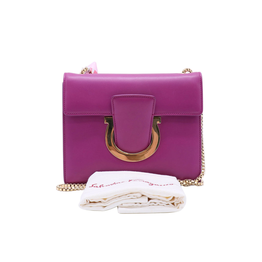 Salvatore Ferragamo Calfskin Thalia Flap Shoulder Bag Wine Twins LDJ4247