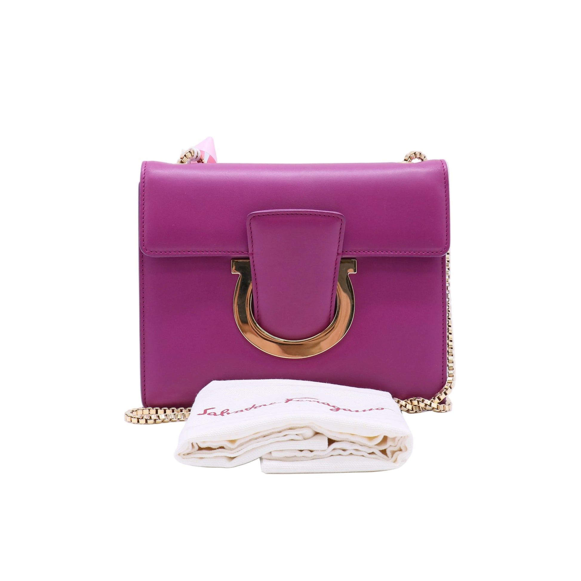 Salvatore Ferragamo Calfskin Thalia Flap Shoulder Bag Wine Twins LDJ4247