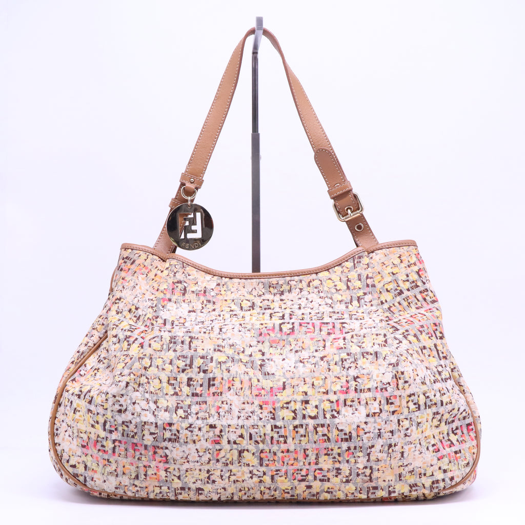 Multicolor Zucchino Fabric and Leather Charm Shoulder Bag B21153
