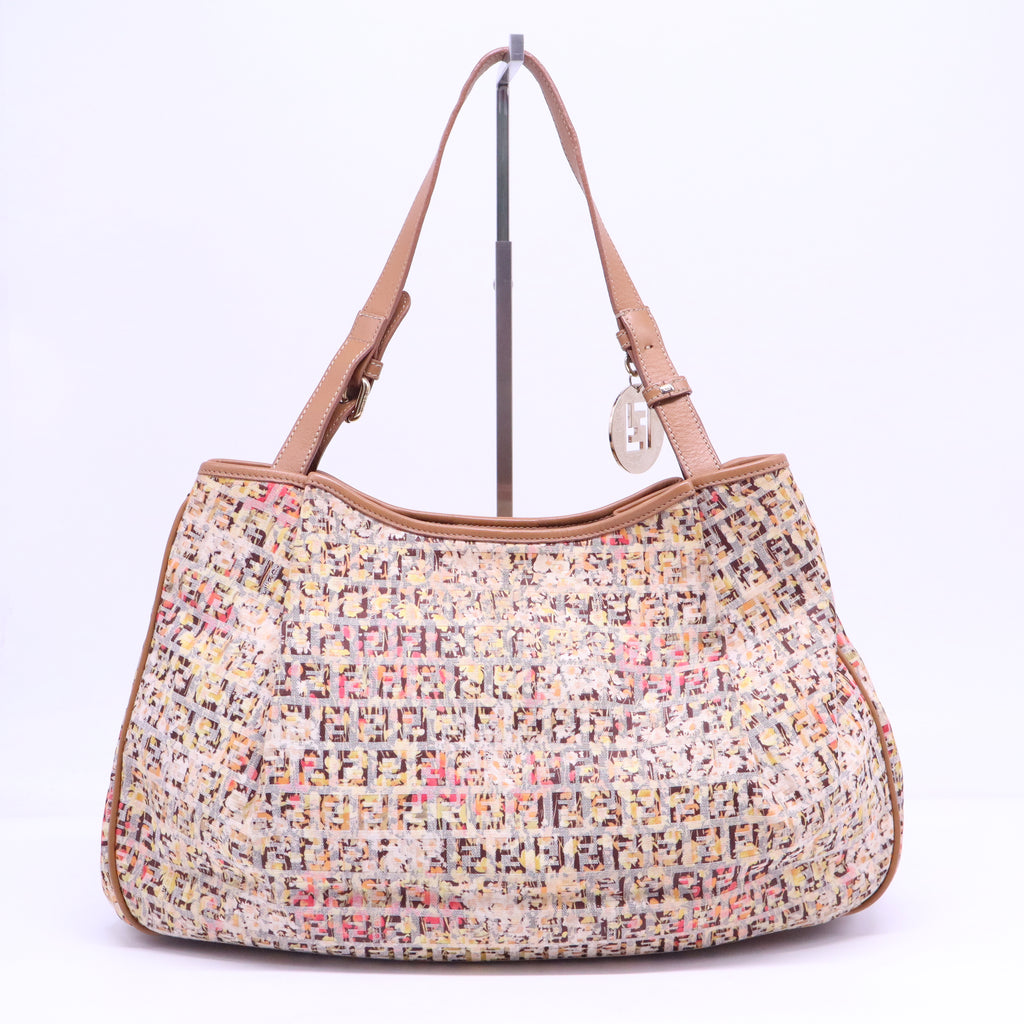 Multicolor Zucchino Fabric and Leather Charm Shoulder Bag B21153