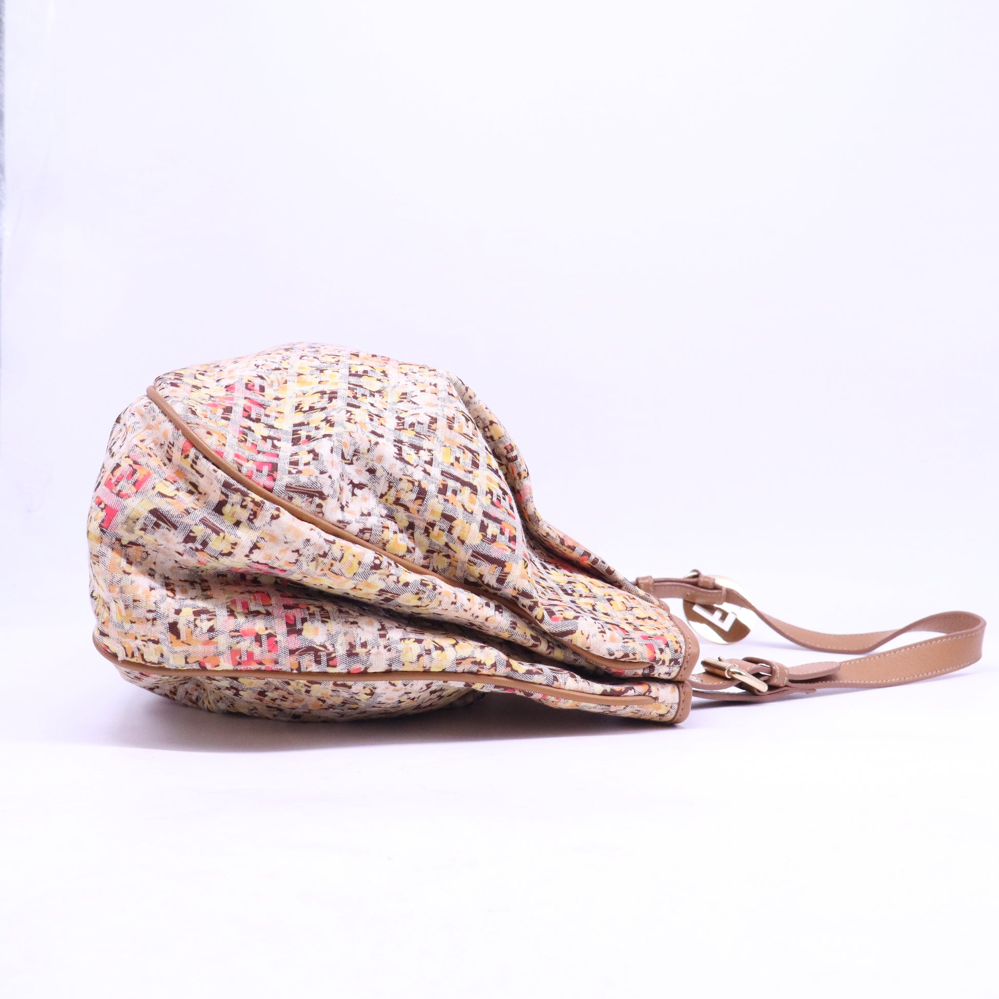 Multicolor Zucchino Fabric and Leather Charm Shoulder Bag B21153