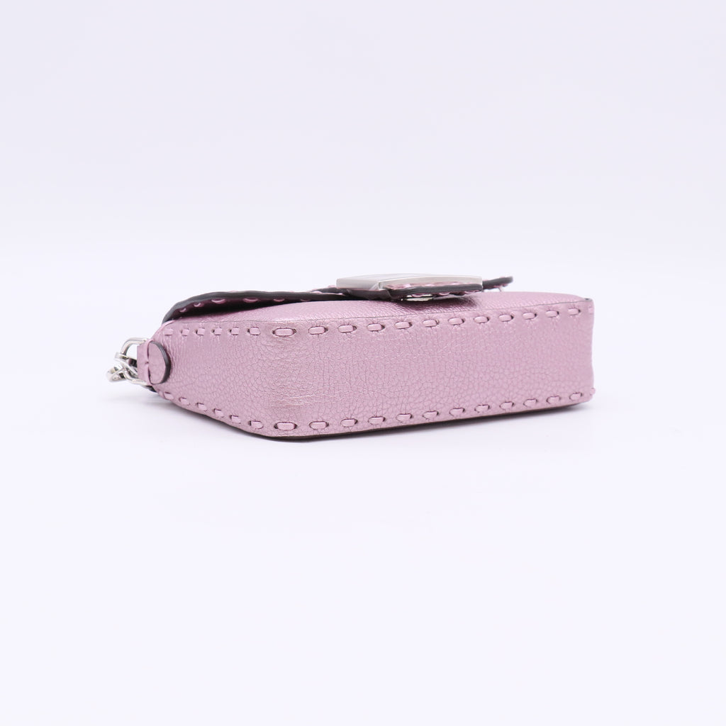 Baguette Mini Pink Metallic Selleria Bag with Hand-Sewn Topstitches twins LDJ5711