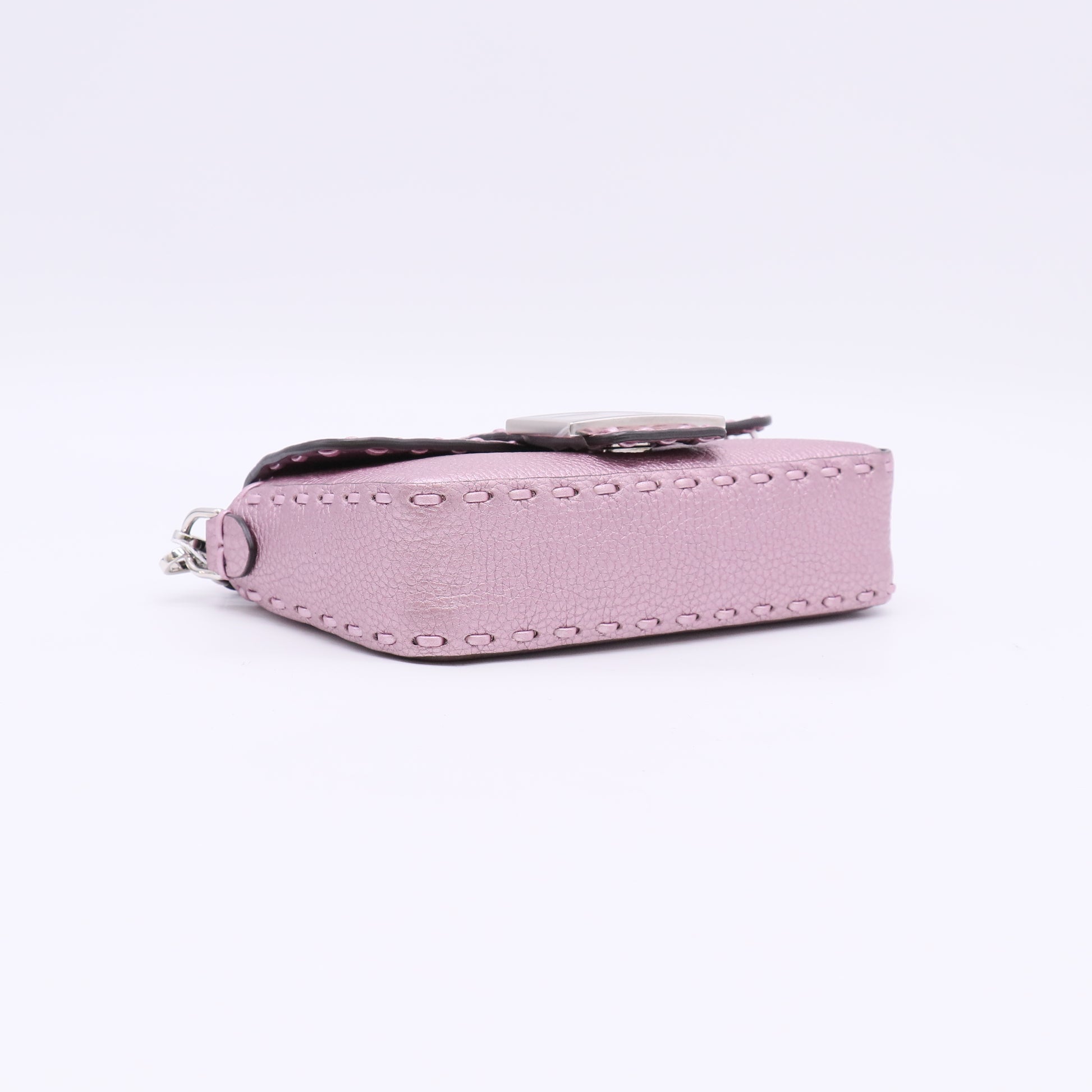 Baguette Mini Pink Metallic Selleria Bag with Hand-Sewn Topstitches twins LDJ5711