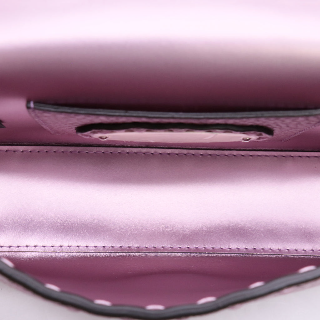 Baguette Mini Pink Metallic Selleria Bag with Hand-Sewn Topstitches twins LDJ5711