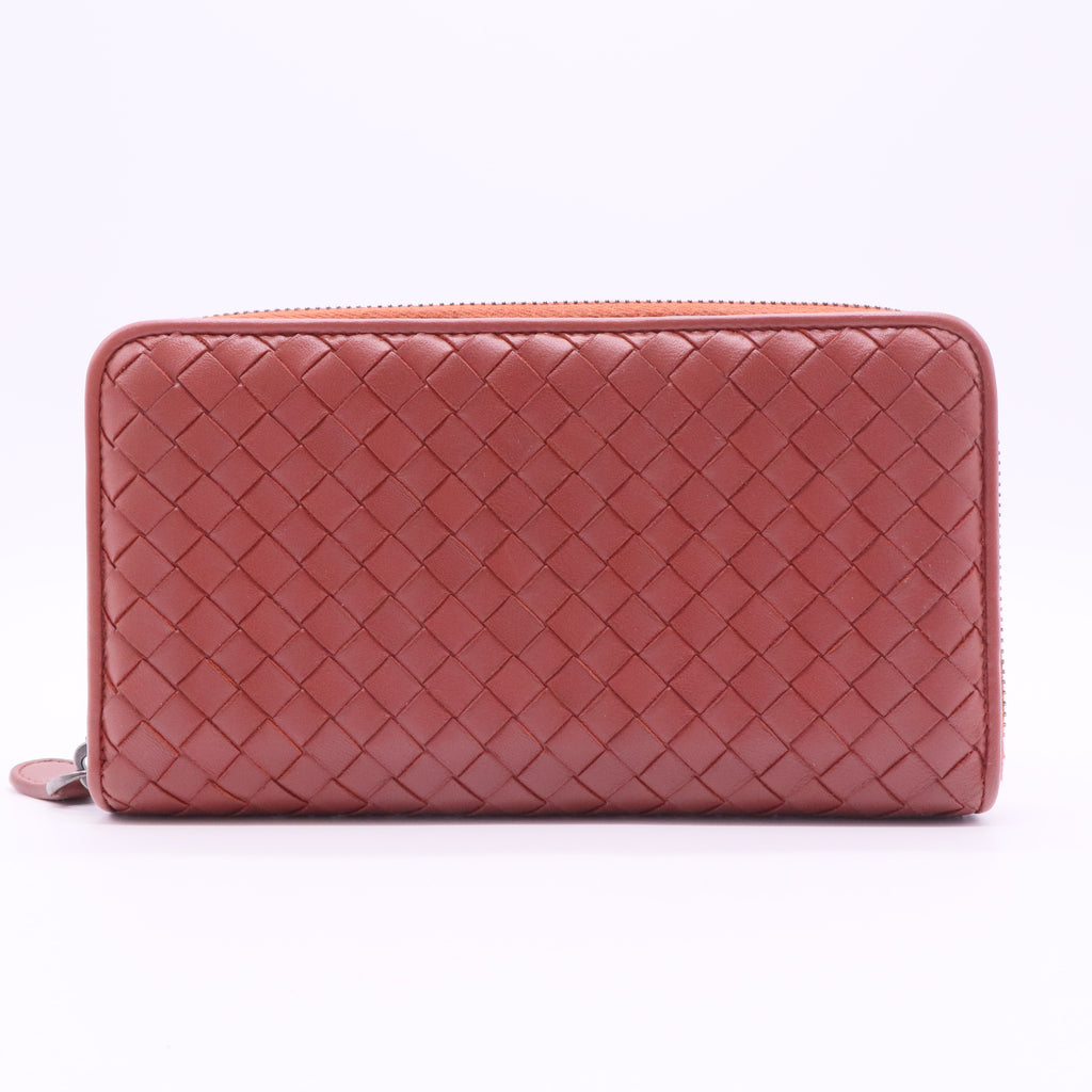 Intrecciato Nappa Zip Around Wallet Red