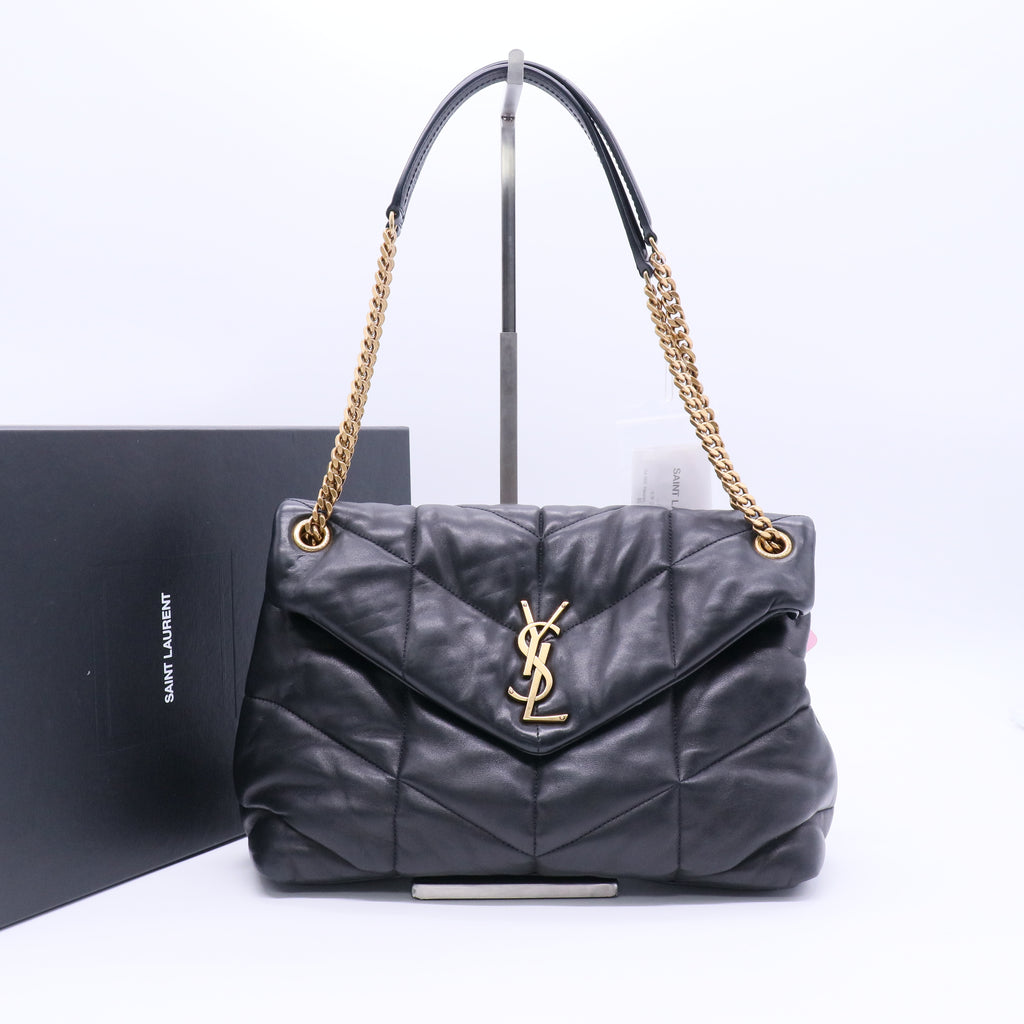 Yves Saint Laurent Black Quilted Lambskin Leather Medium Puffer Loulou Bag Twins LDJ3157