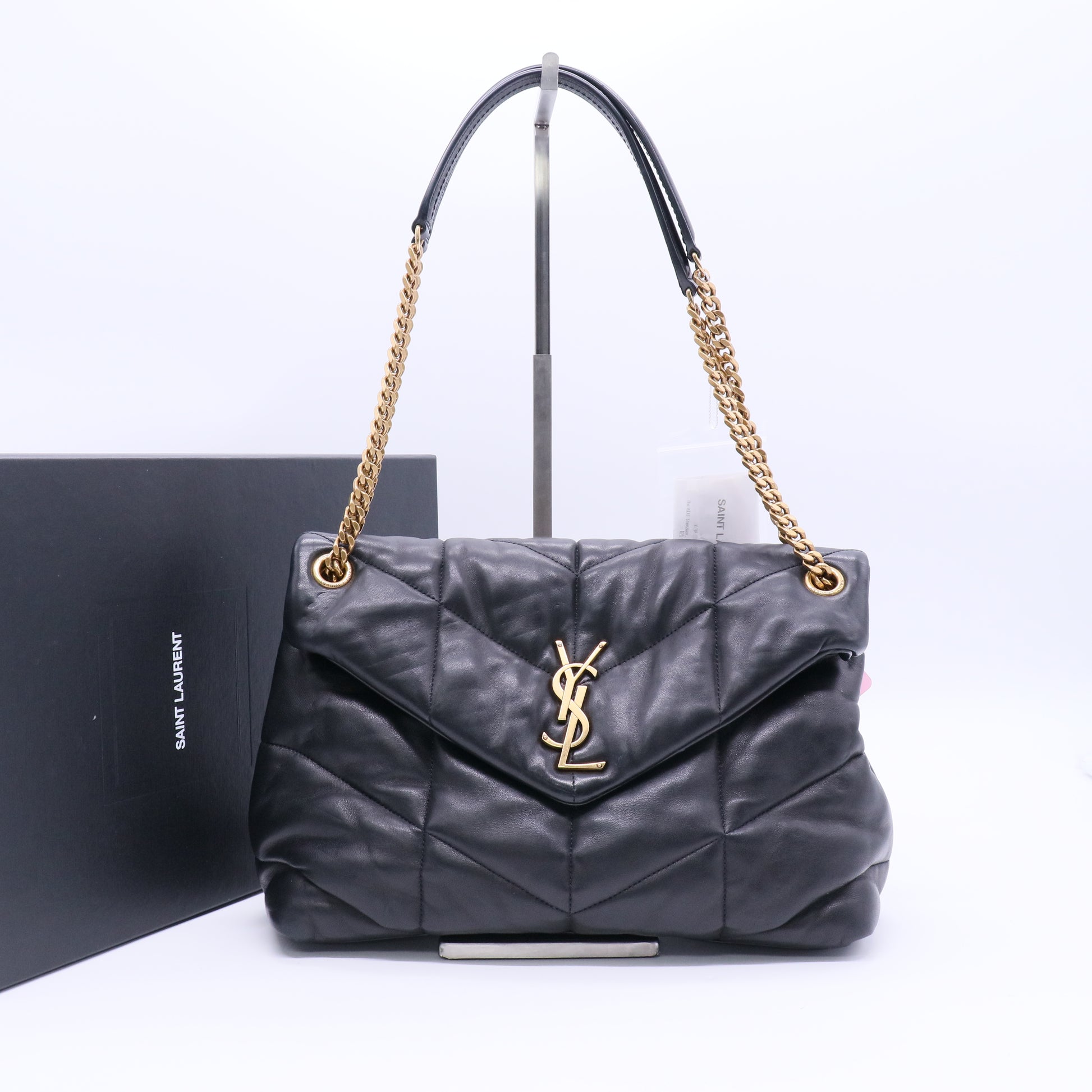 Yves Saint Laurent Black Quilted Lambskin Leather Medium Puffer Loulou Bag Twins LDJ3157