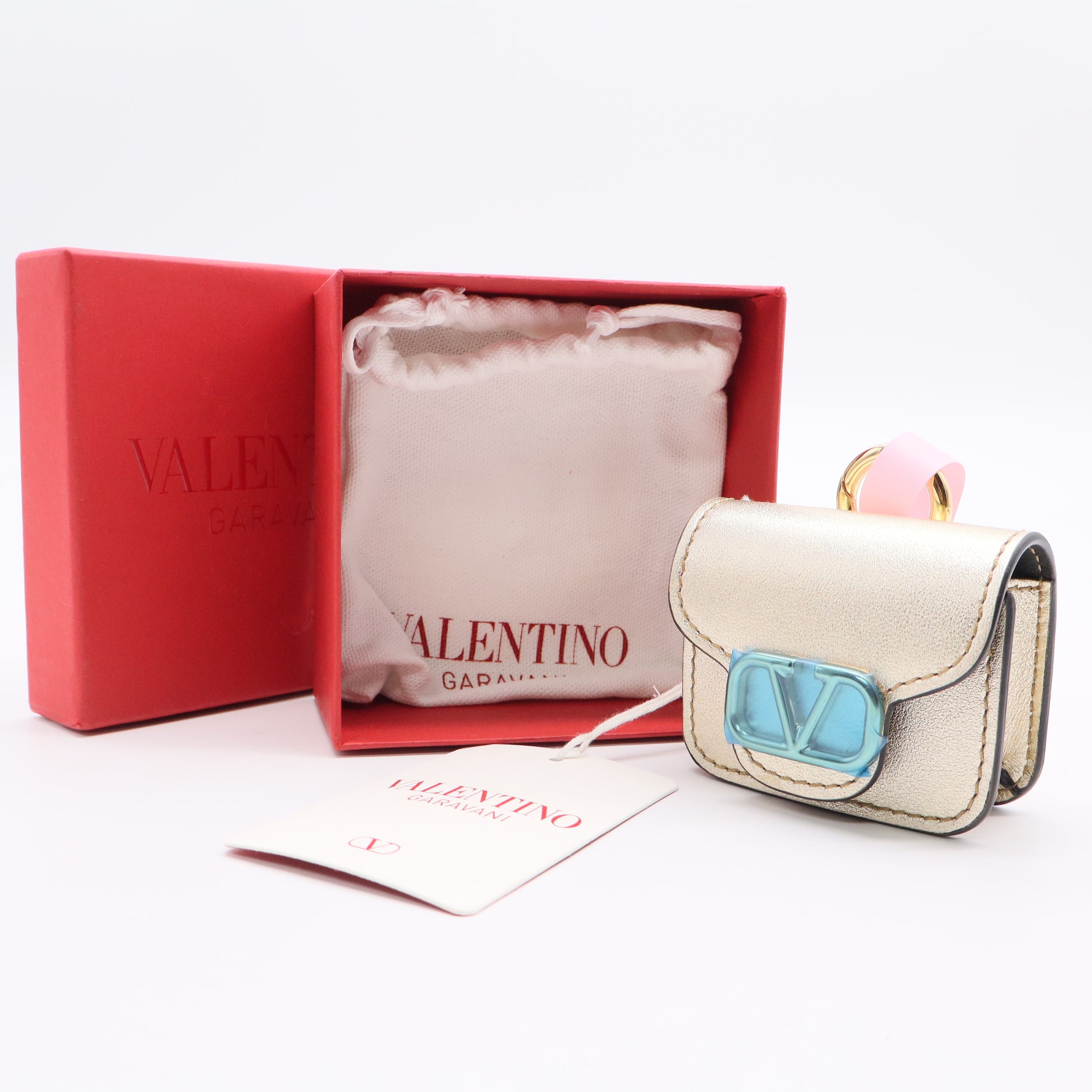 Valentino VLogo Gold Leather Airpods Case Twins LDJ3117