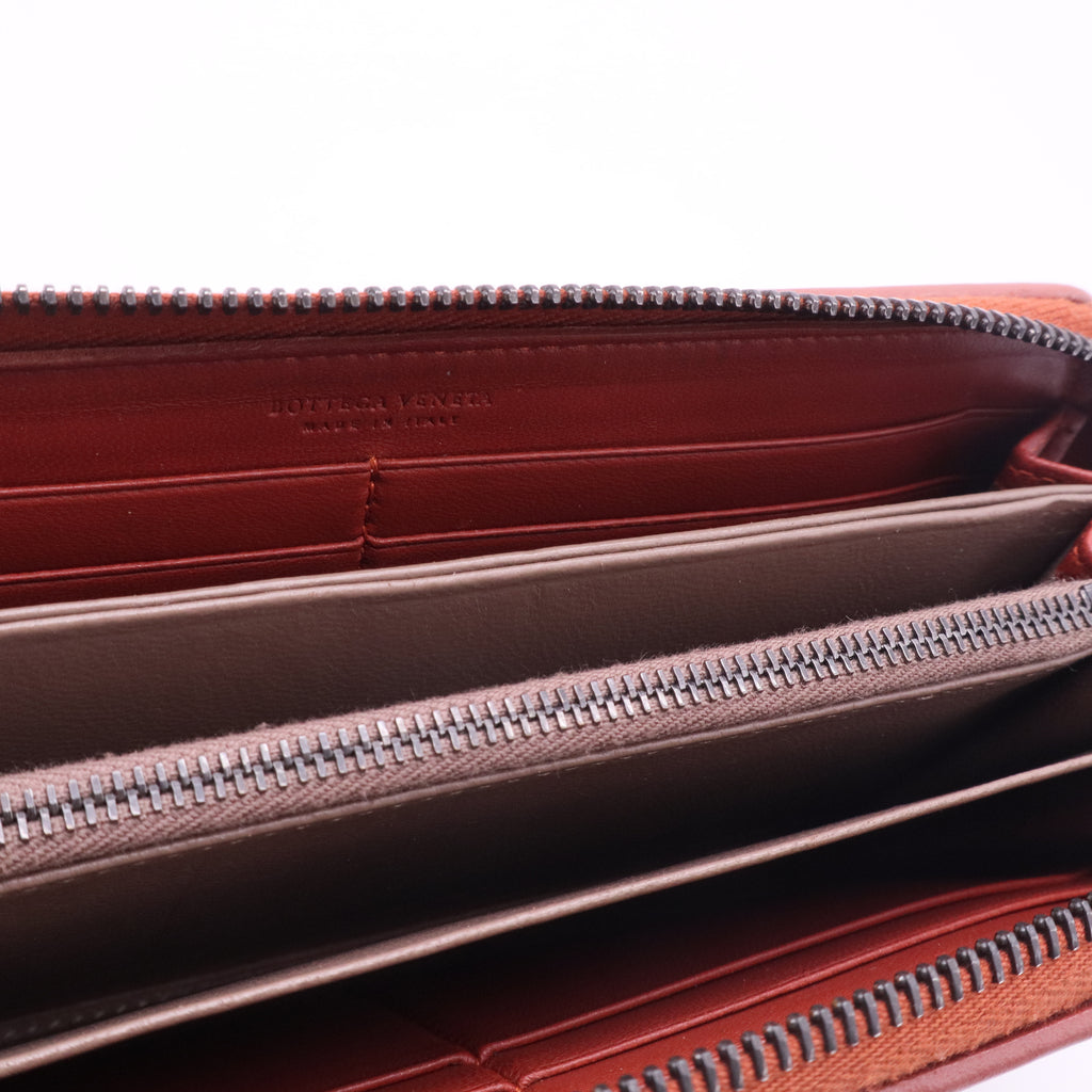 Intrecciato Nappa Zip Around Wallet Red