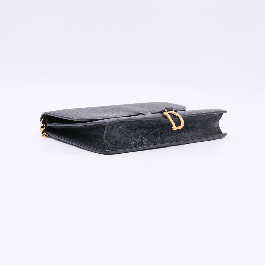 Medium Saddle Pouch with Chain Black Grained Calfskin twins LDJ5709
