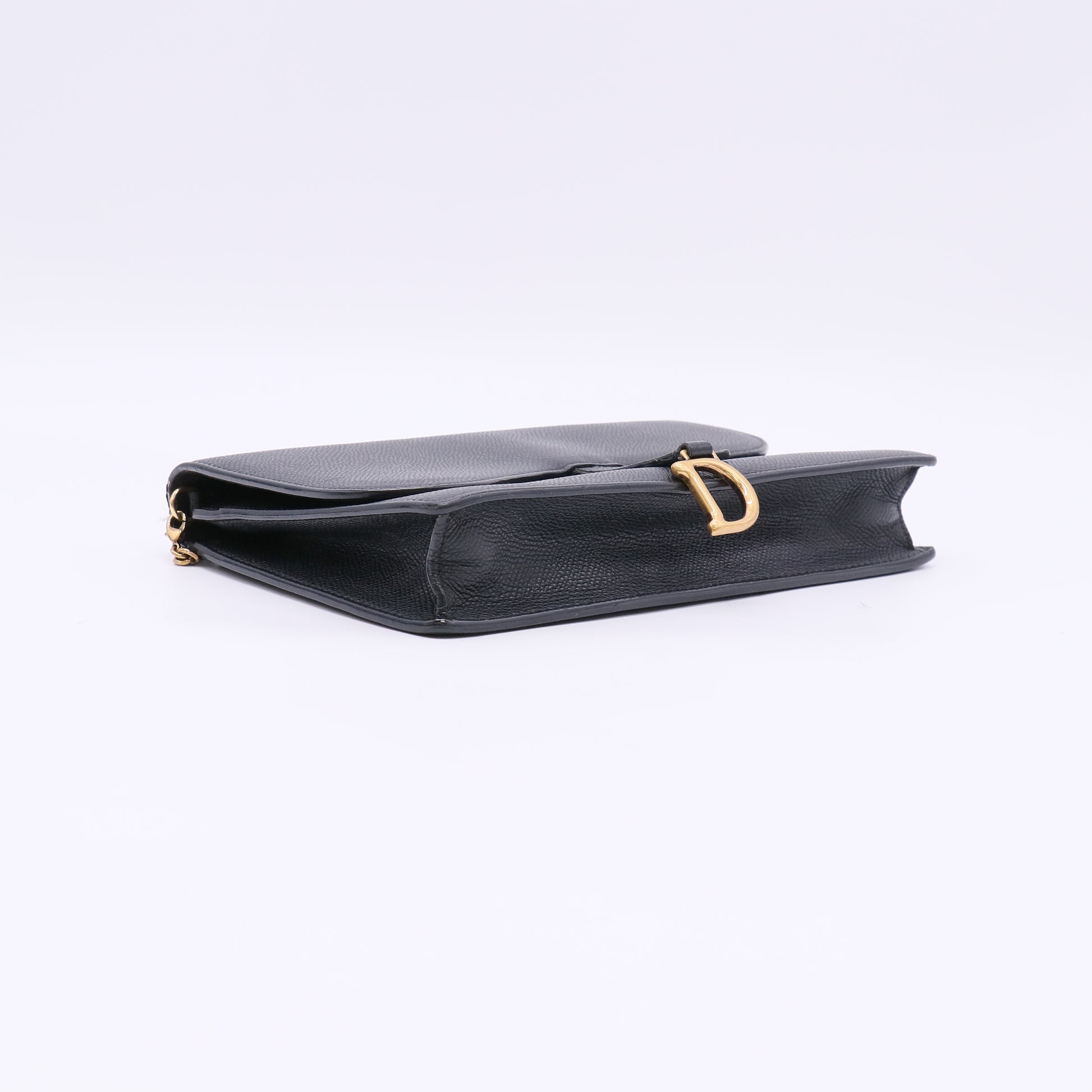 Medium Saddle Pouch with Chain Black Grained Calfskin twins LDJ5709