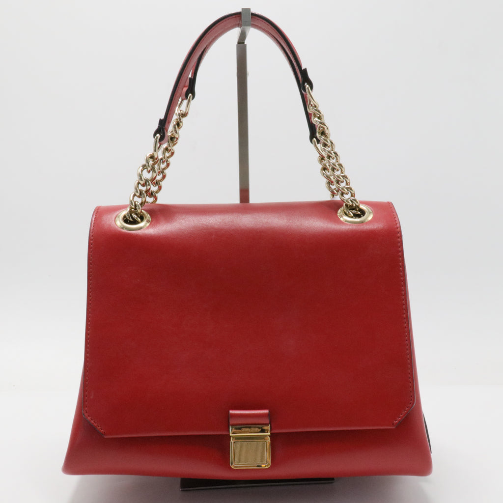 Chain Linked Leather Shoulder Bag Red