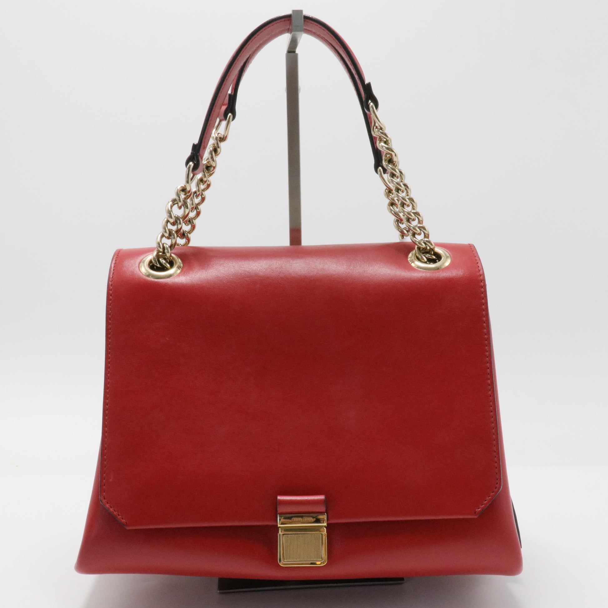 Chain Linked Leather Shoulder Bag Red