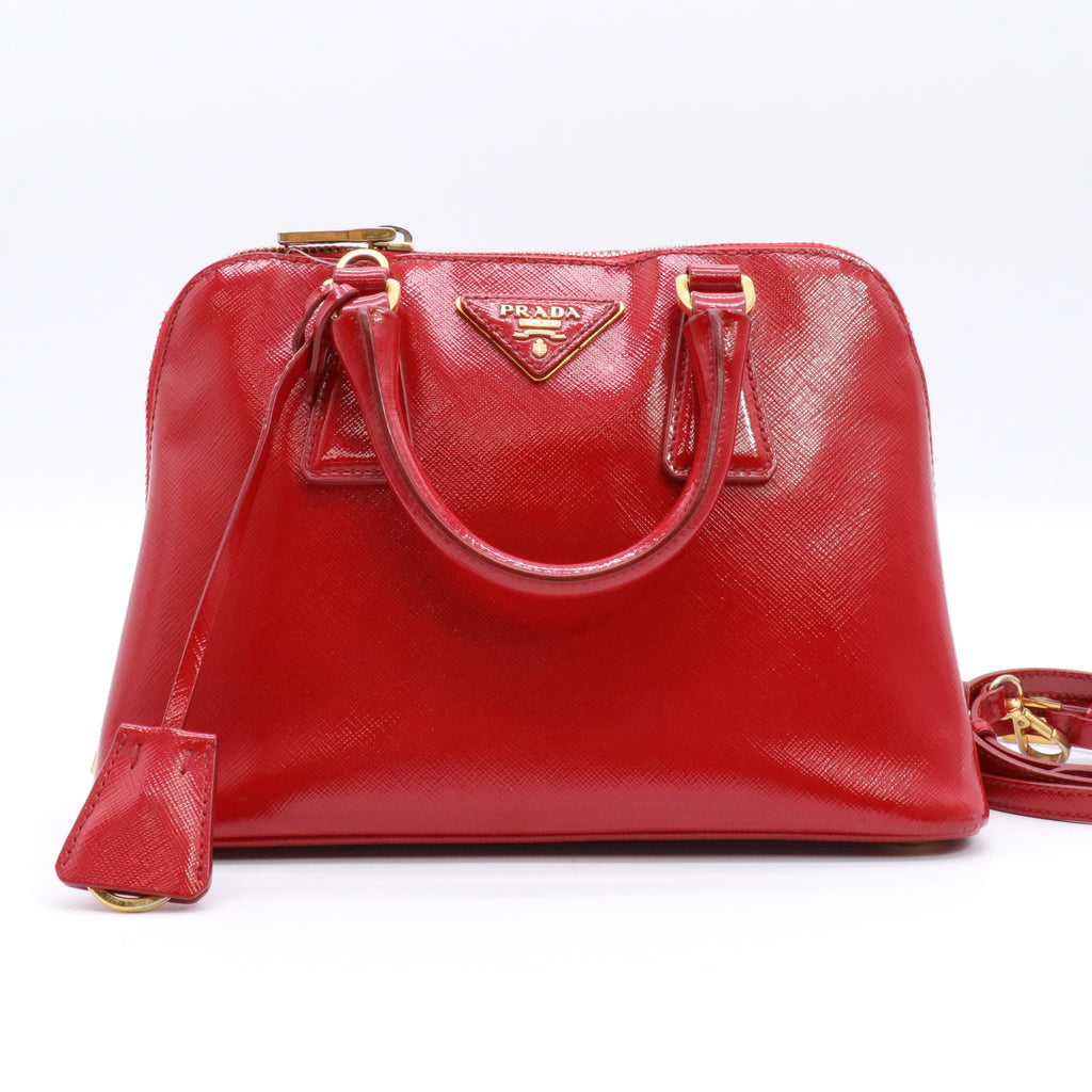 Promenade Mini Red Saffiano Vernice Leather twins