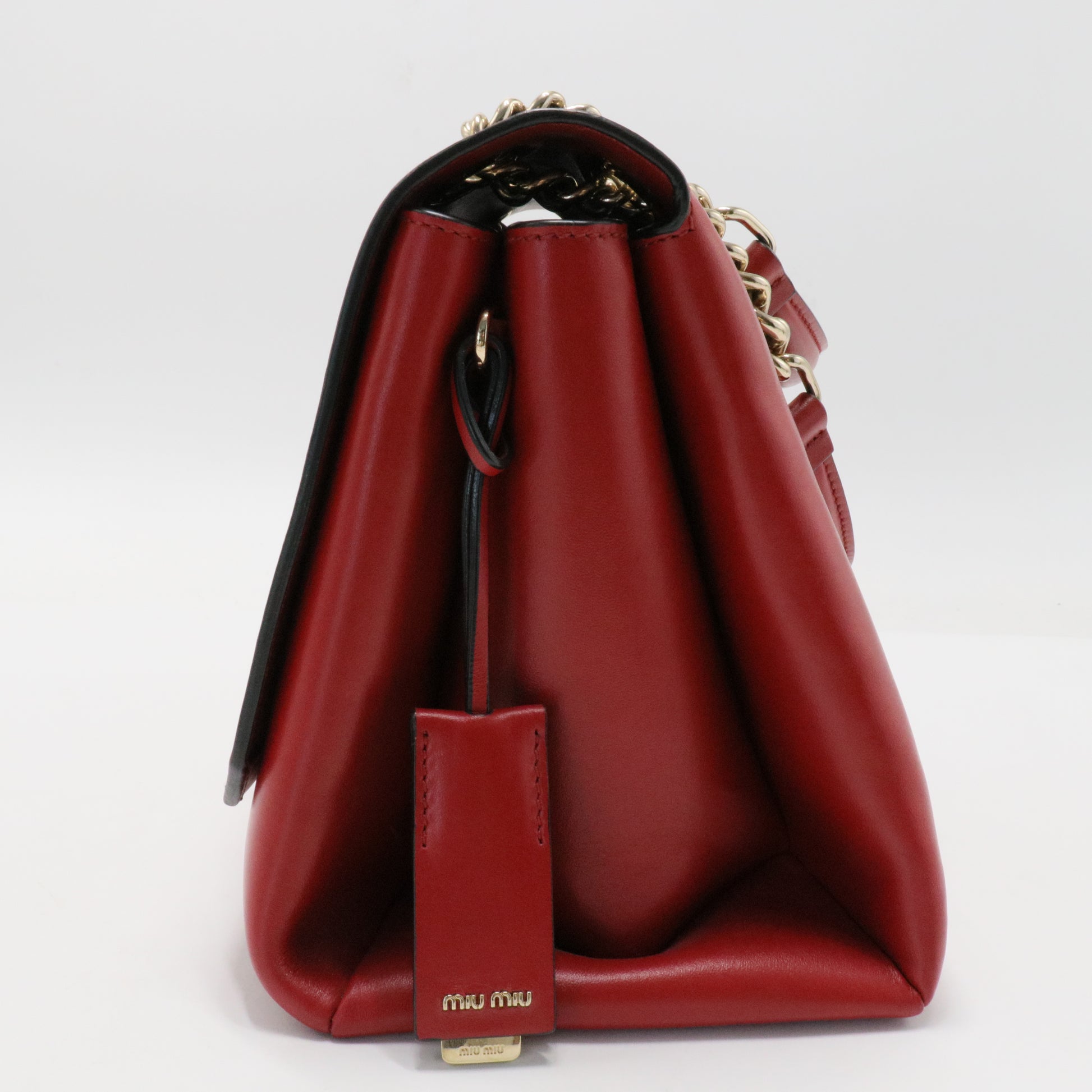 Chain Linked Leather Shoulder Bag Red