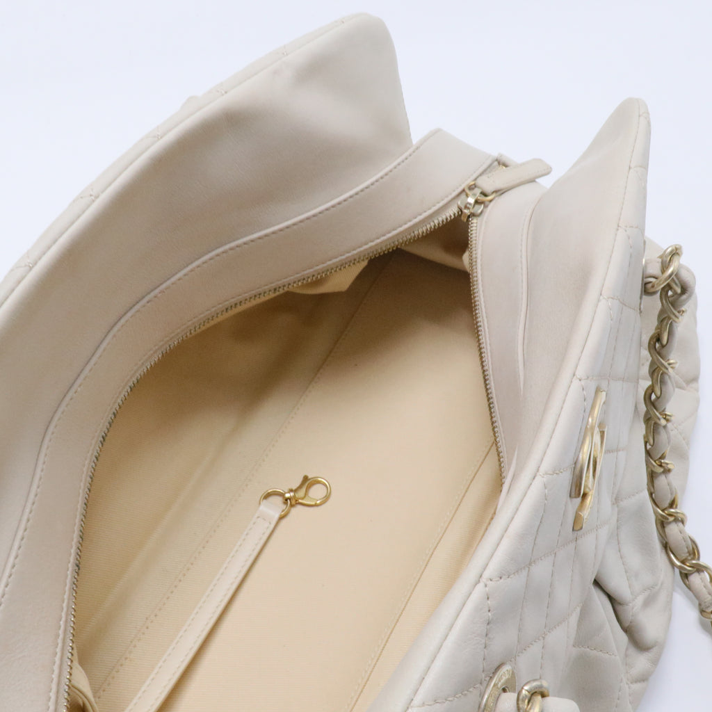Iridescent Calfskin Chic Quilt Bowling Bag White