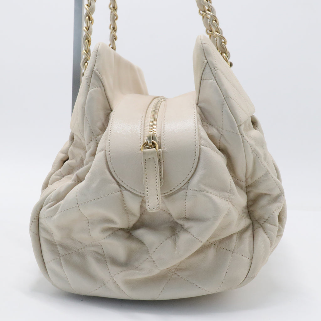 Iridescent Calfskin Chic Quilt Bowling Bag White