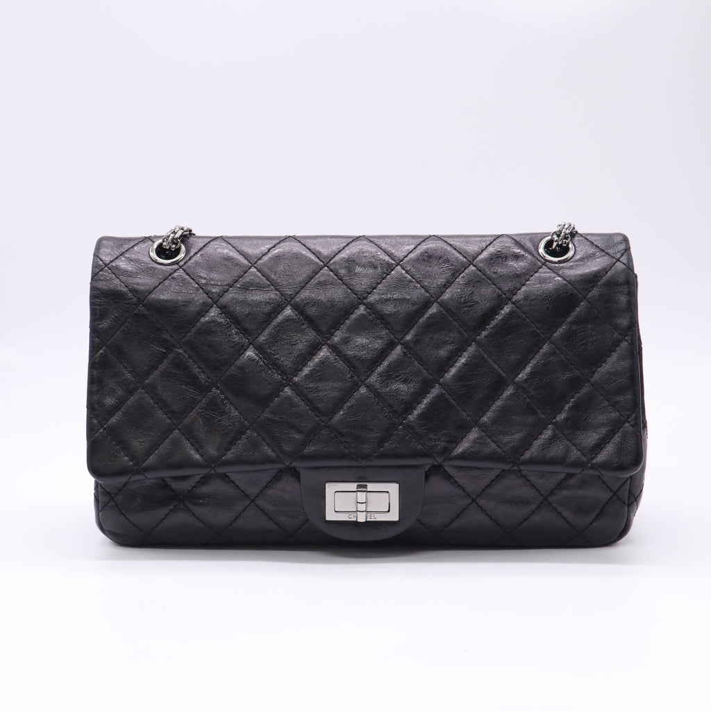 Black 2.55 Reissue Quilted Crinkled Calfskin Leather 226 Flap Bag B23451