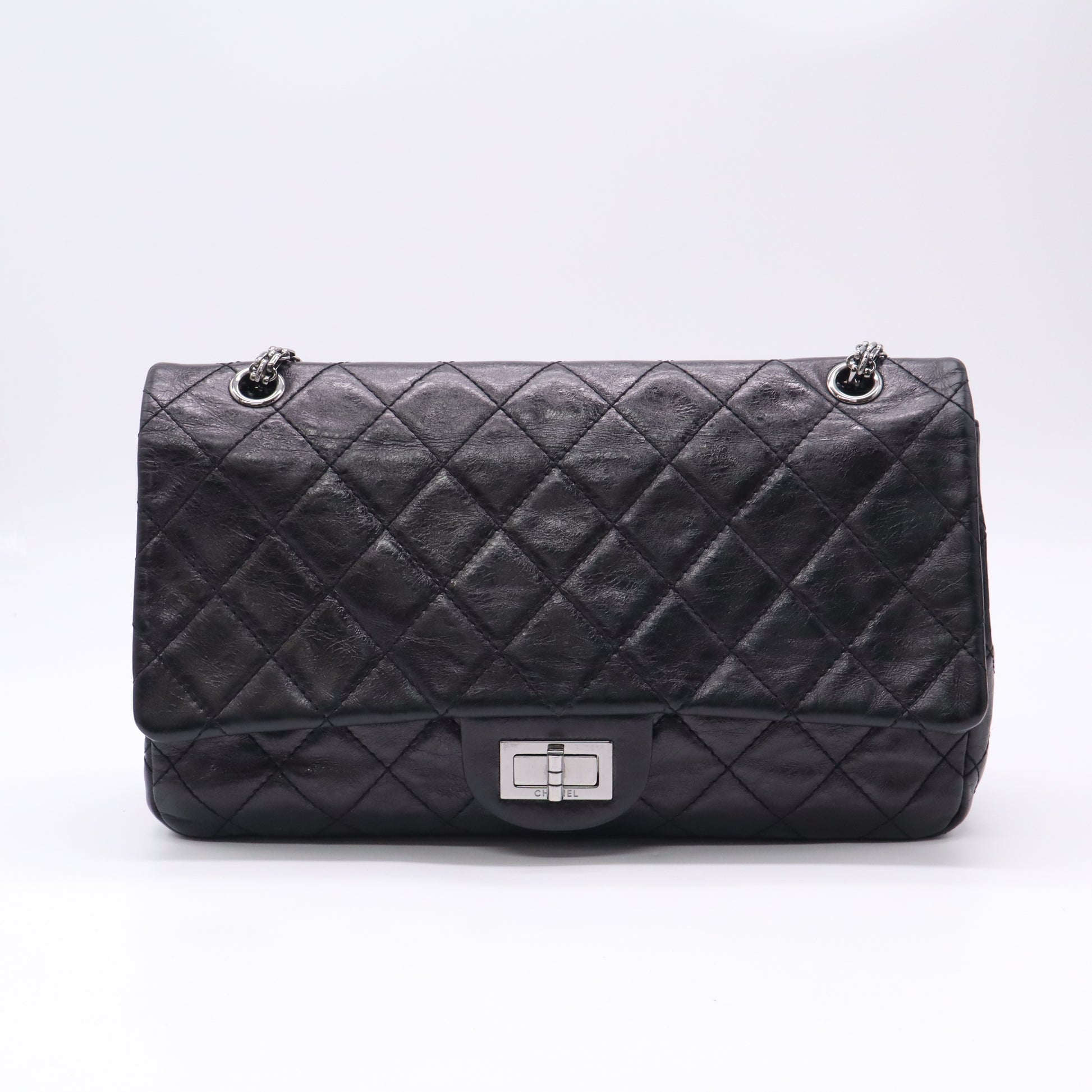 Black 2.55 Reissue Quilted Crinkled Calfskin Leather 226 Flap Bag B23451