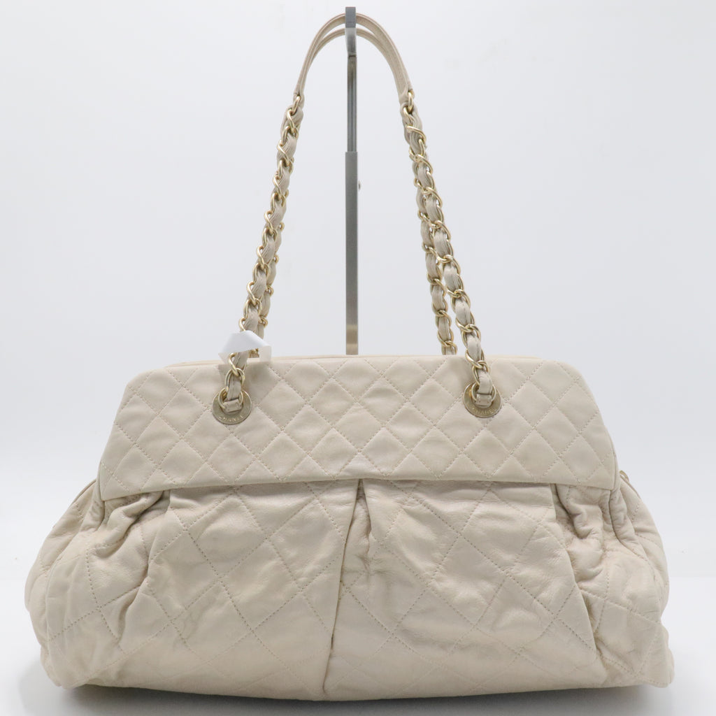 Iridescent Calfskin Chic Quilt Bowling Bag White