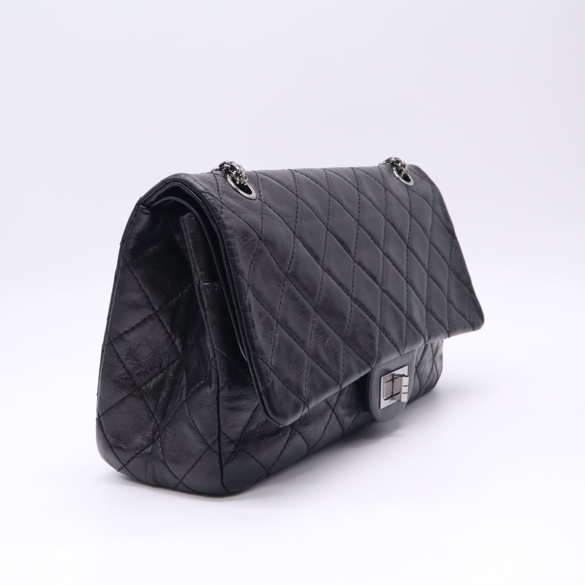 Black 2.55 Reissue Quilted Crinkled Calfskin Leather 226 Flap Bag B23451