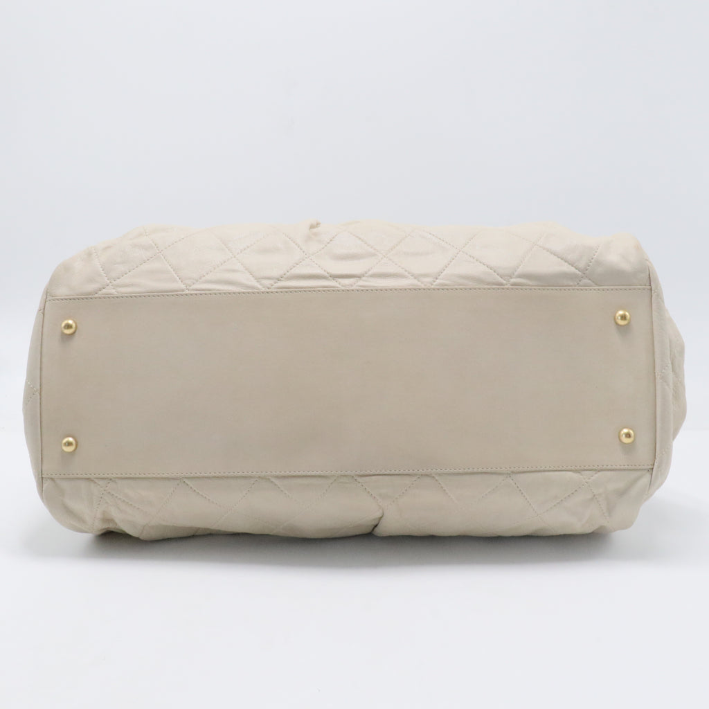 Iridescent Calfskin Chic Quilt Bowling Bag White