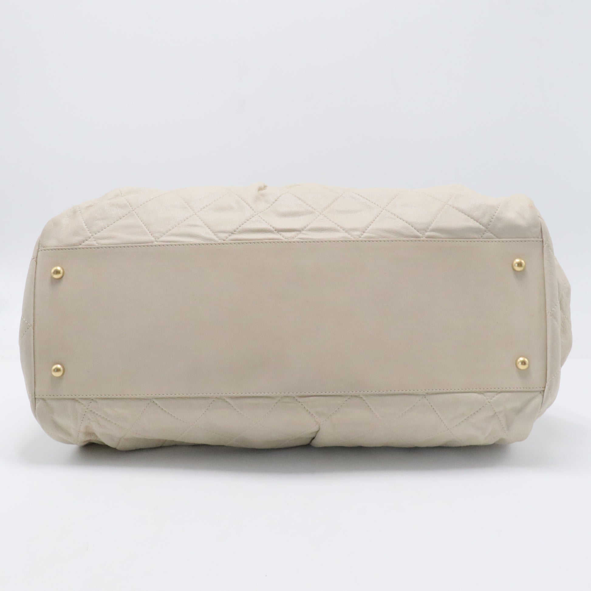 Iridescent Calfskin Chic Quilt Bowling Bag White