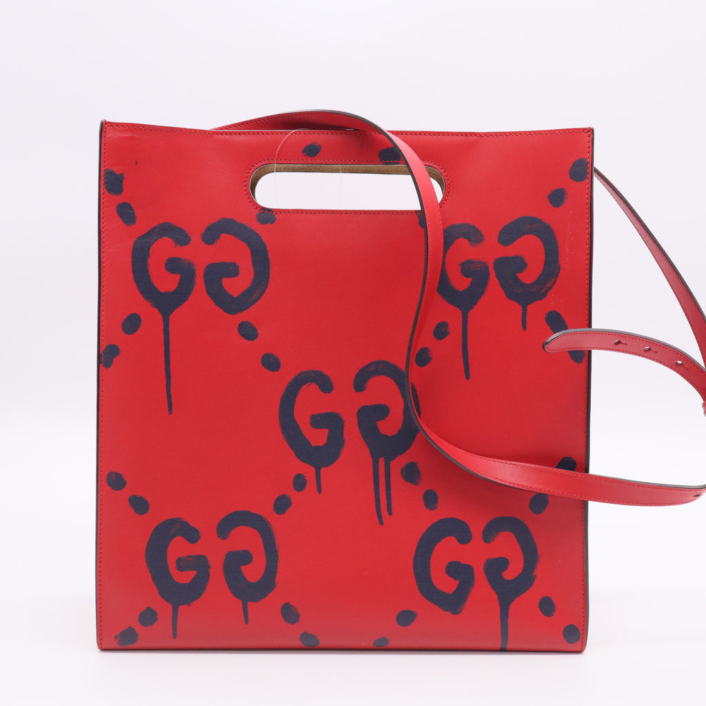 Red and Black Leather Graffiti Ghost Tote Crossbody Bag TWINS LDJ3089
