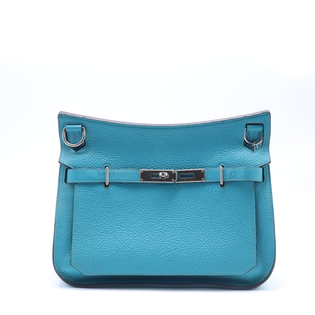 Hermes 28cm Blue Jean Clemence Leather Palladium Plated Jypsiere Bag twins B22123