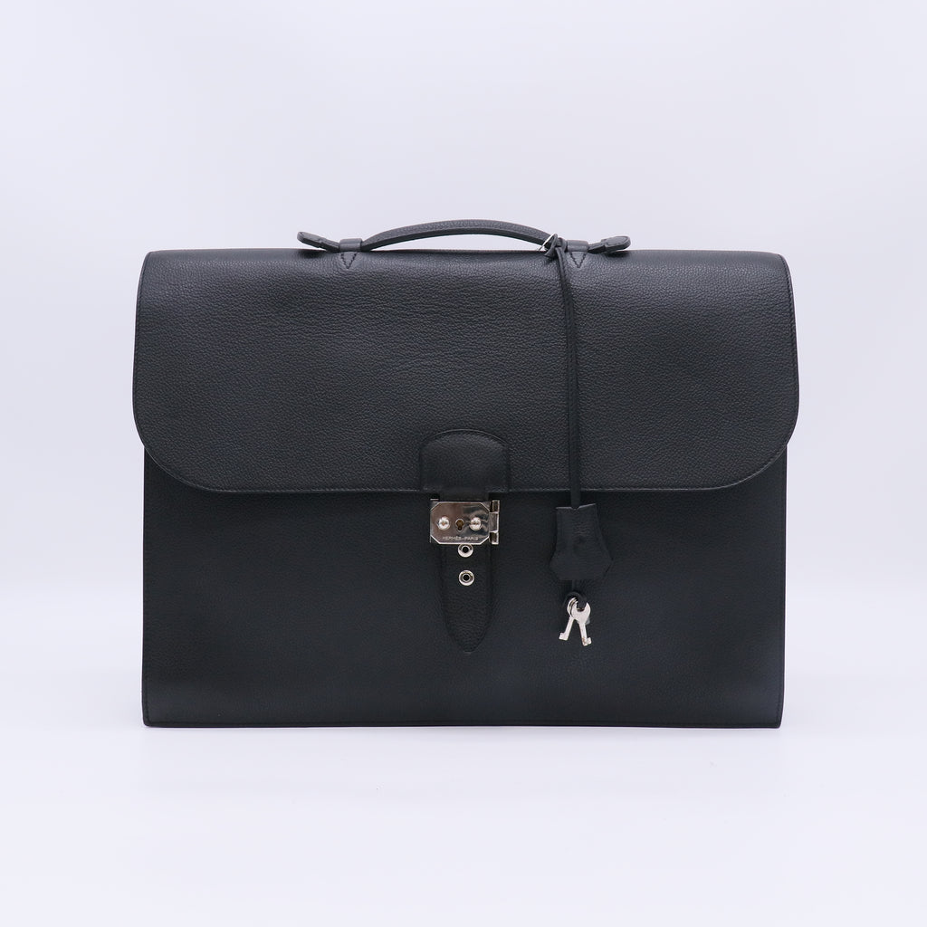 Hermes Black Vache Trekking Leather Sac a Depeche 2-41 Briefcase Bag twins LDZ538