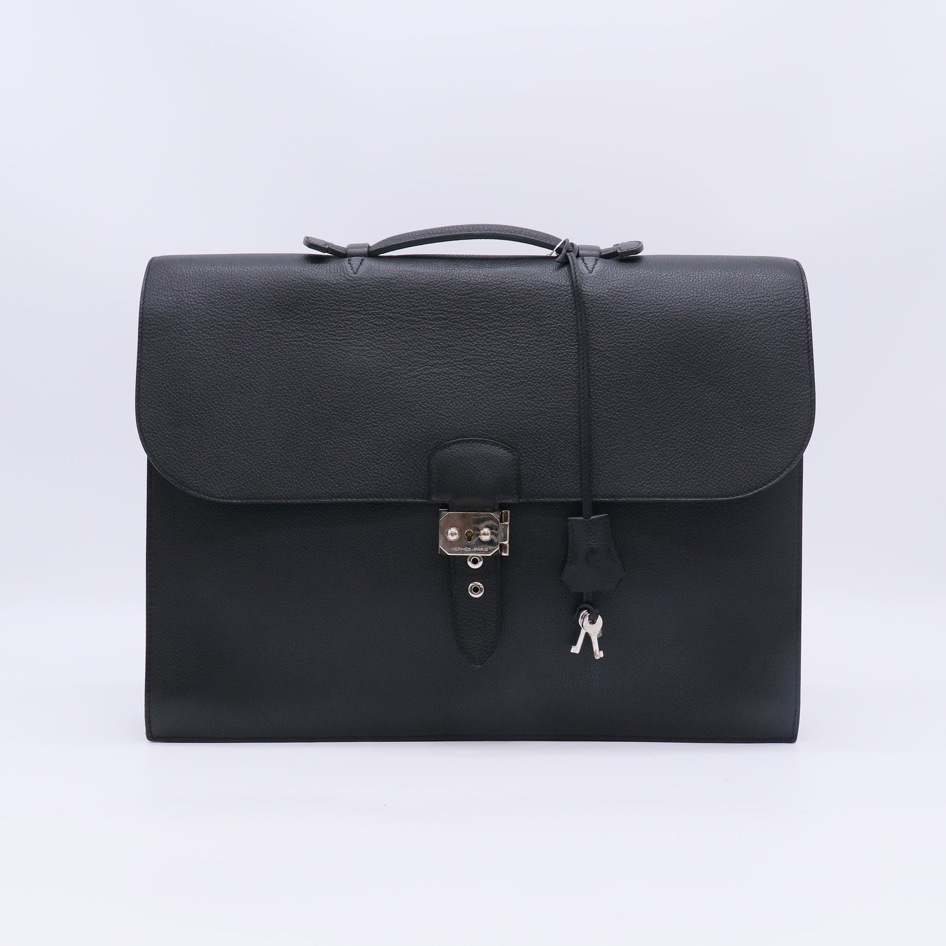 Hermes Black Vache Trekking Leather Sac a Depeche 2-41 Briefcase Bag twins LDZ538