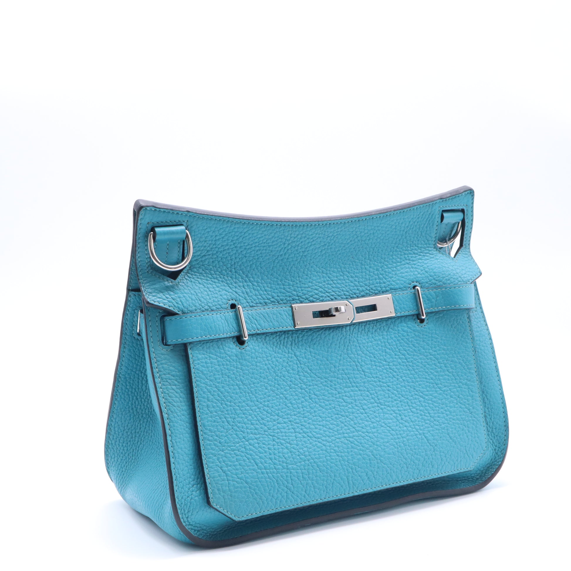Hermes 28cm Blue Jean Clemence Leather Palladium Plated Jypsiere Bag twins B22123