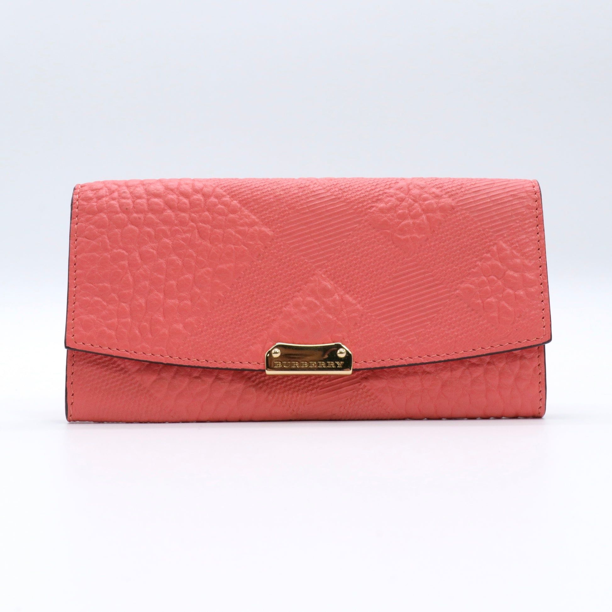 Coral Textured Leather Continental Wallet Twins