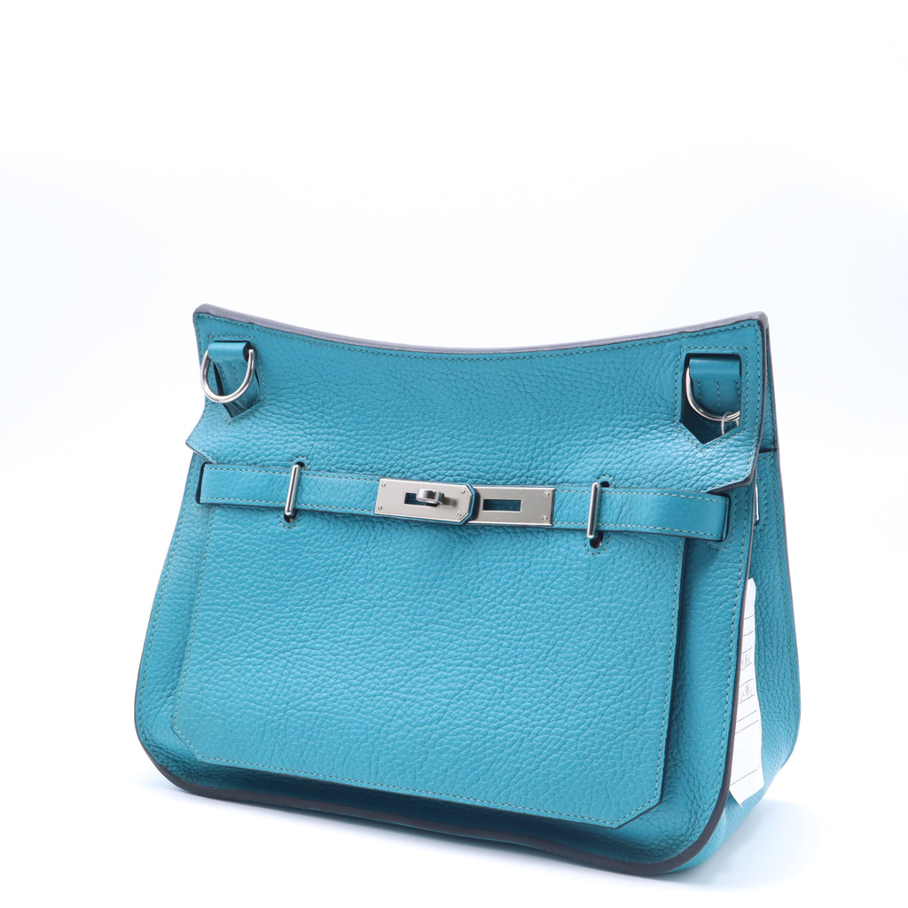 Hermes 28cm Blue Jean Clemence Leather Palladium Plated Jypsiere Bag twins B22123
