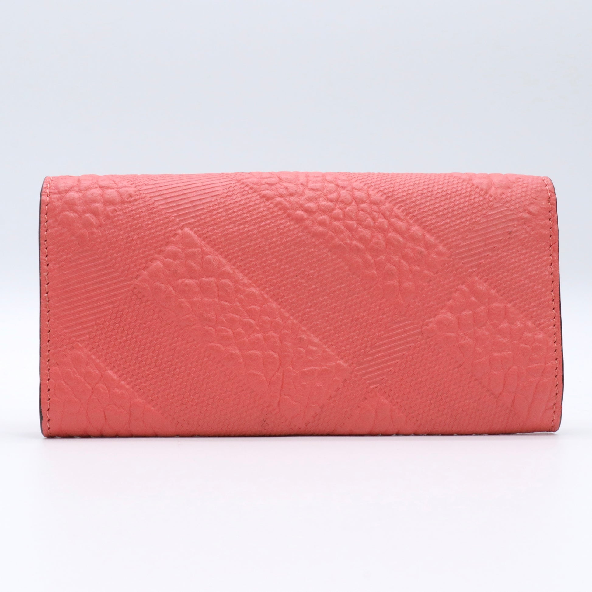 Coral Textured Leather Continental Wallet Twins
