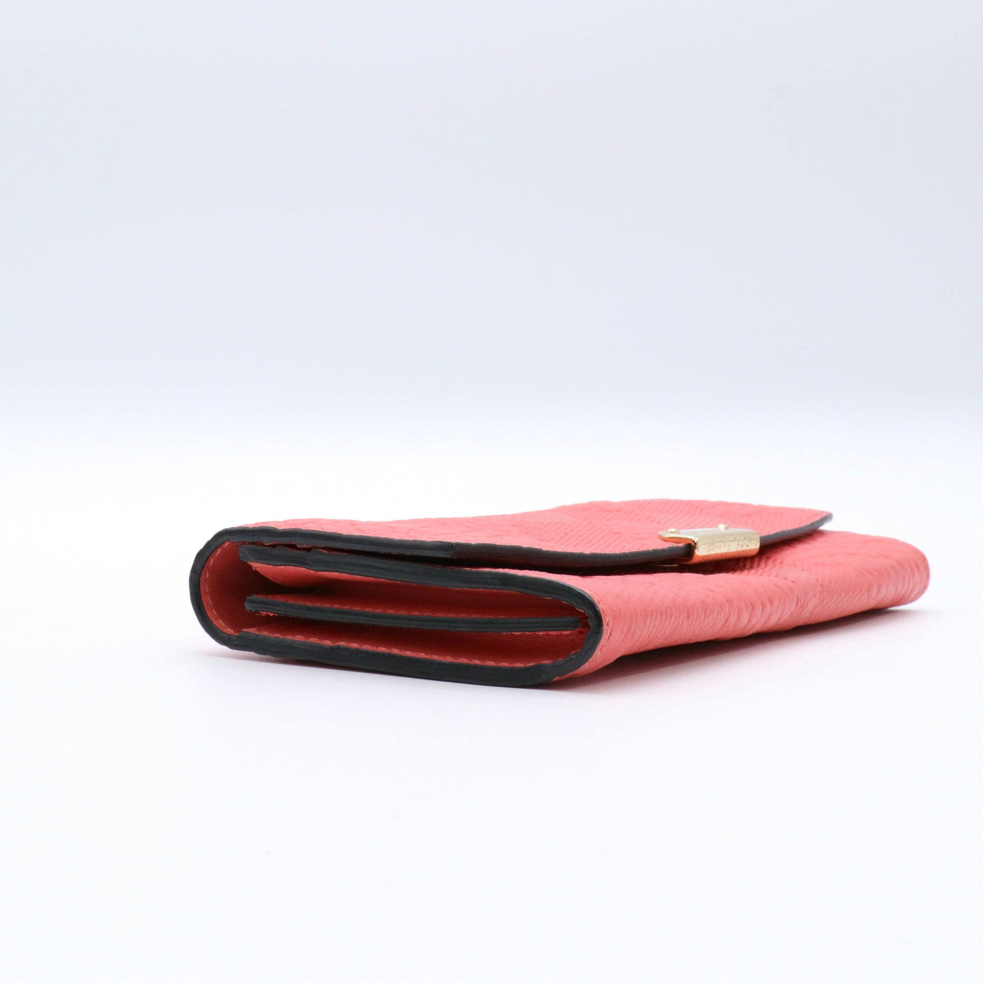 Coral Textured Leather Continental Wallet Twins