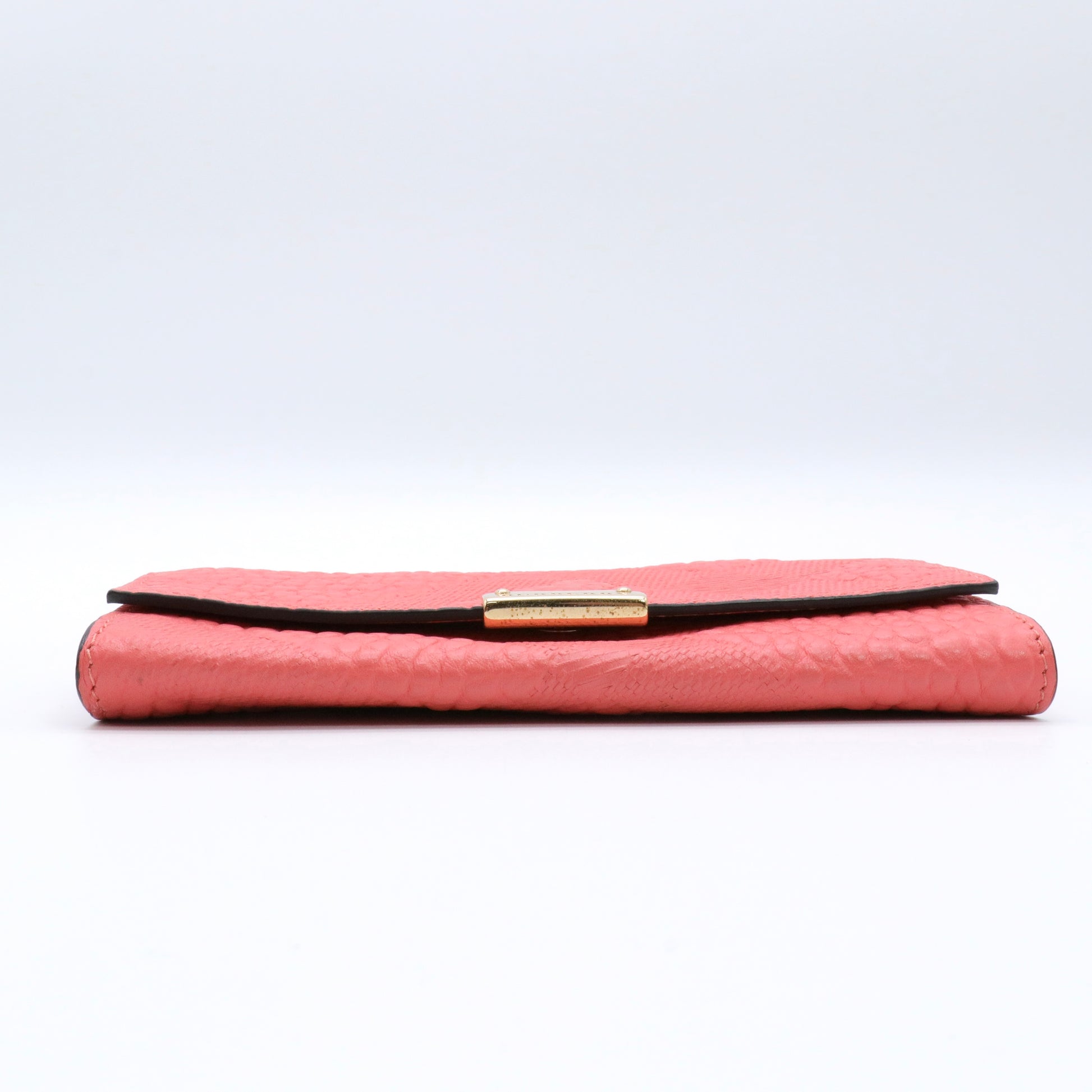 Coral Textured Leather Continental Wallet Twins