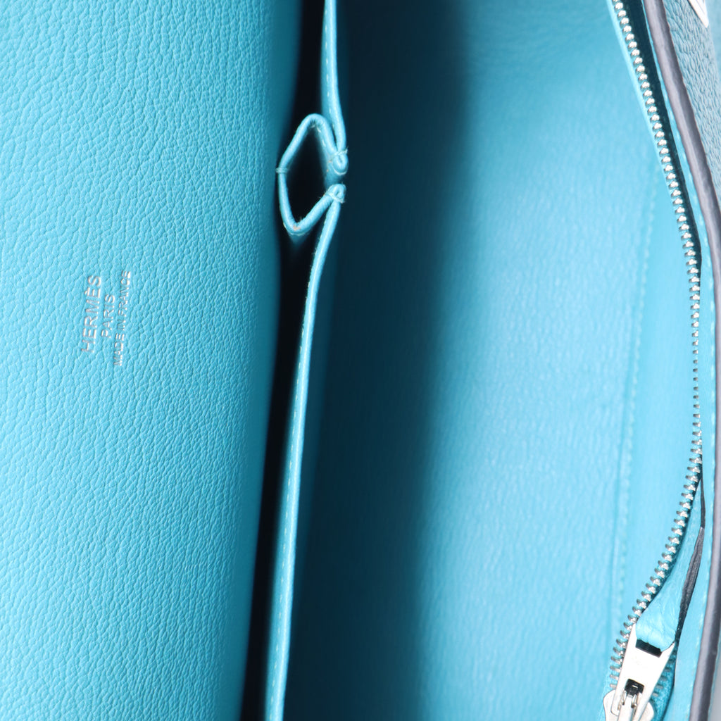 Hermes 28cm Blue Jean Clemence Leather Palladium Plated Jypsiere Bag twins B22123