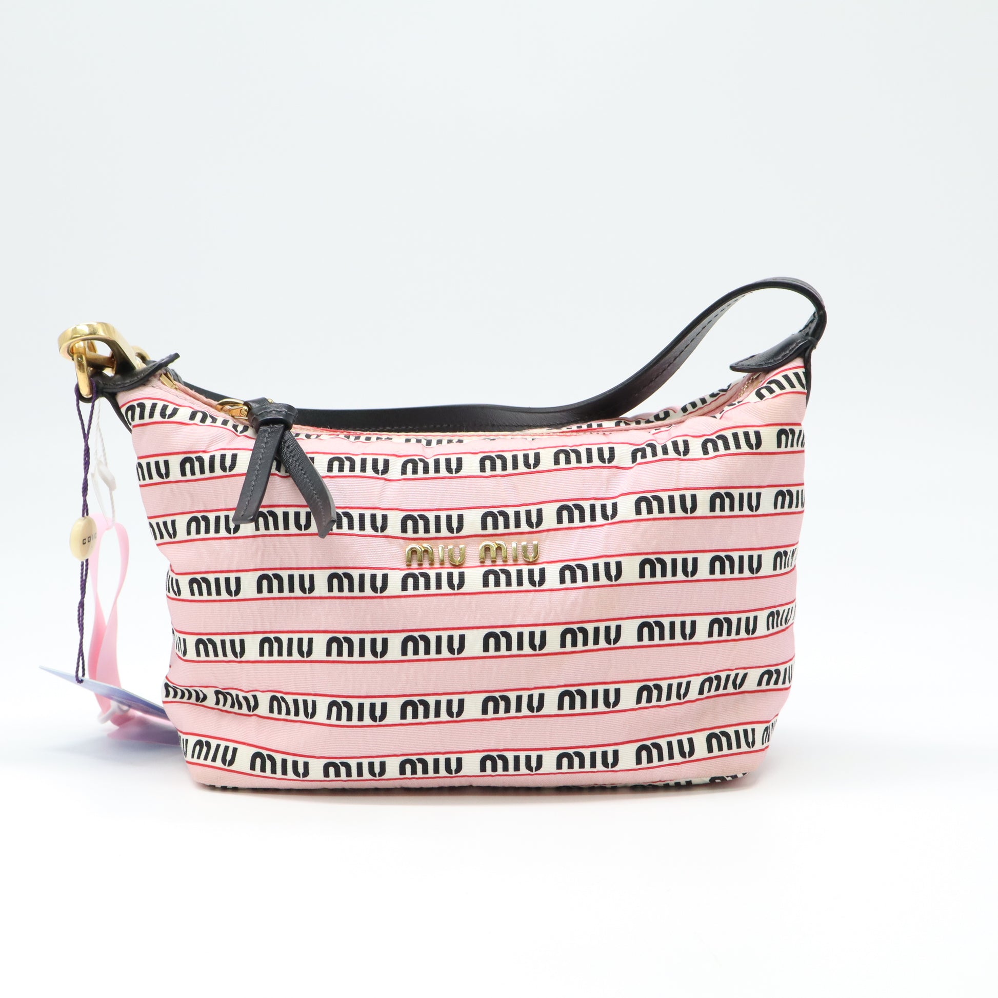 MIU MIU Top Zip Striped Logo Shoulder Bag In Alabastro twins LDJ4475