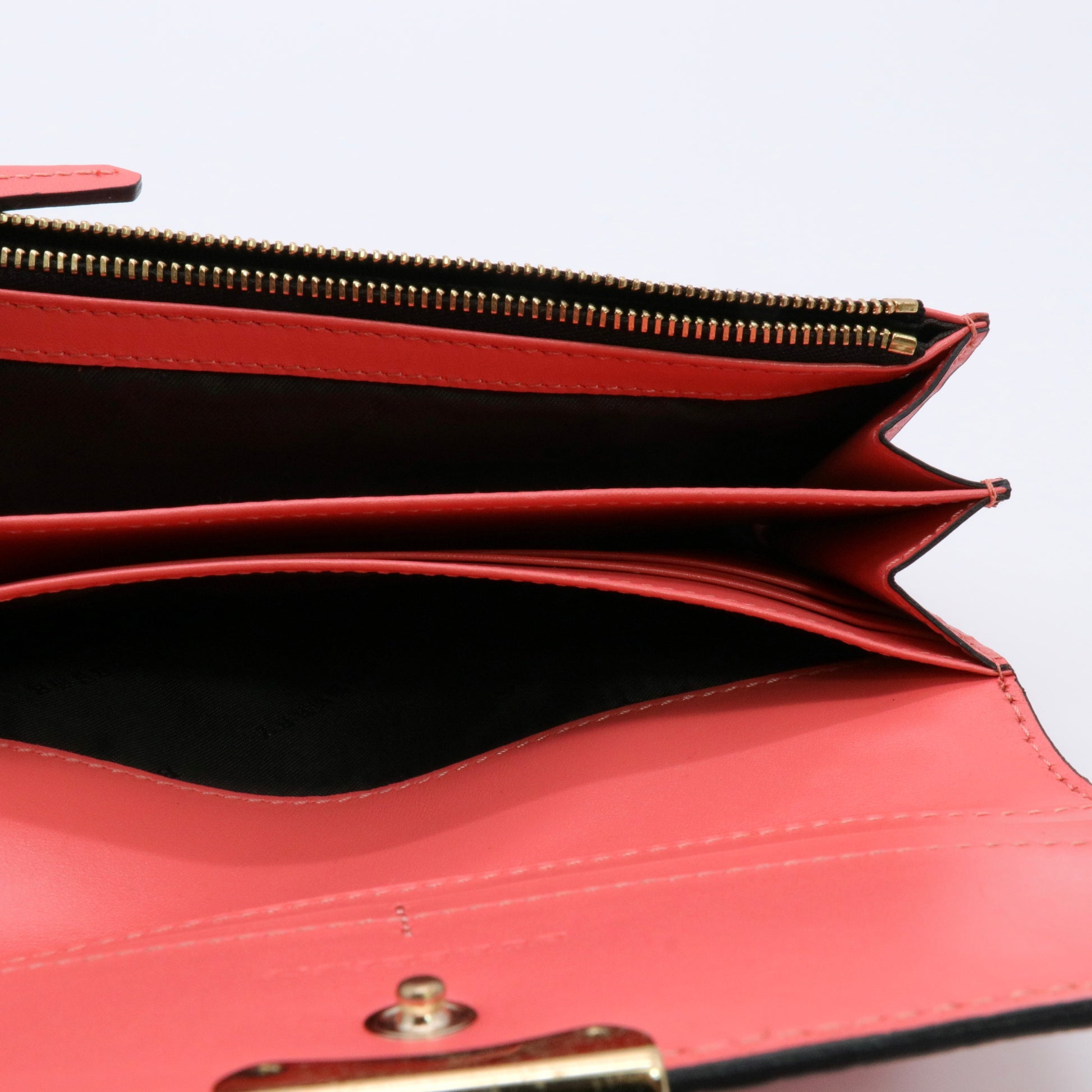 Coral Textured Leather Continental Wallet Twins