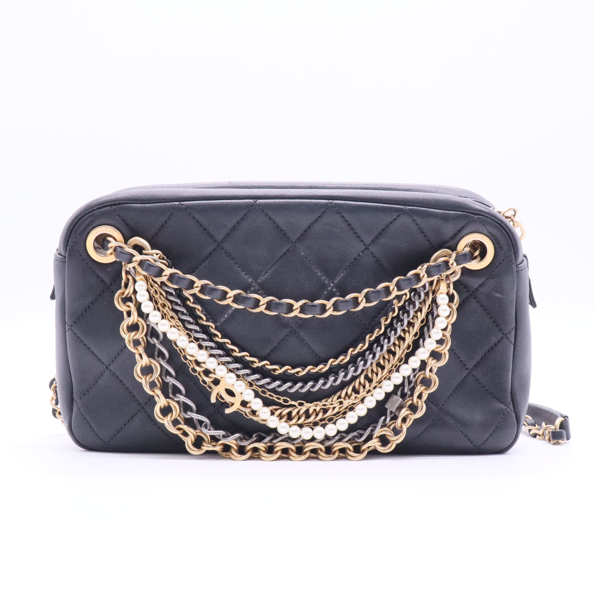 Lambskin Quilted All About Chains Camera Bag Black LDJ2122 twins