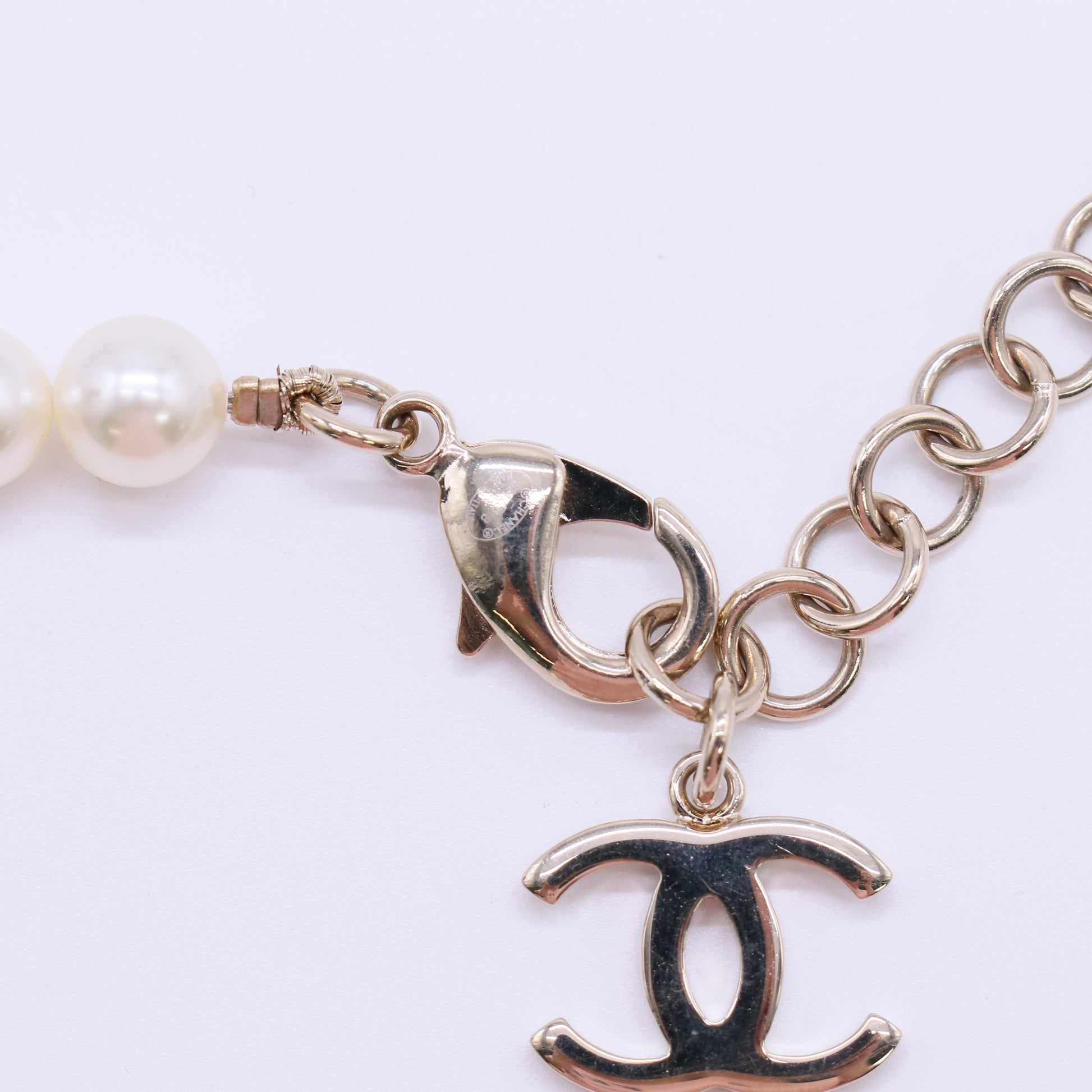 Chanel CC Pendant Short Necklace Faux Pearls and Metal with Crystals Twins W21705